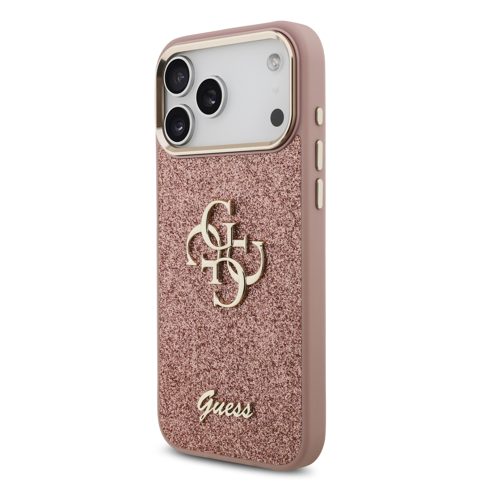 iPhone 17 Pro Max - GUESS Fixed Glitter Big 4G Metal Frame Pink — estuche (foto 3 de 8)