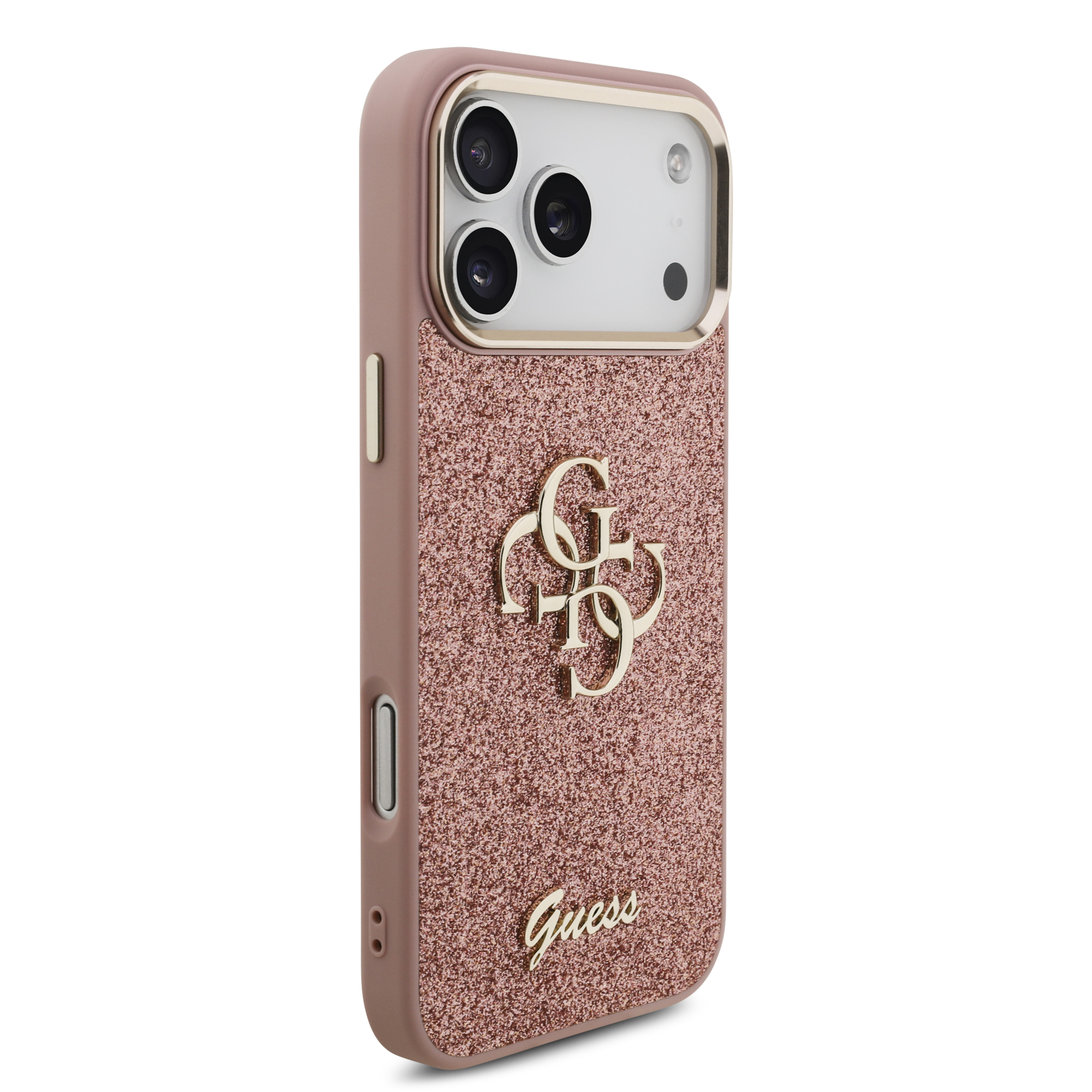 iPhone 17 Pro Max - GUESS Fixed Glitter Big 4G Metal Frame Pink — estuche (foto 4 de 8)