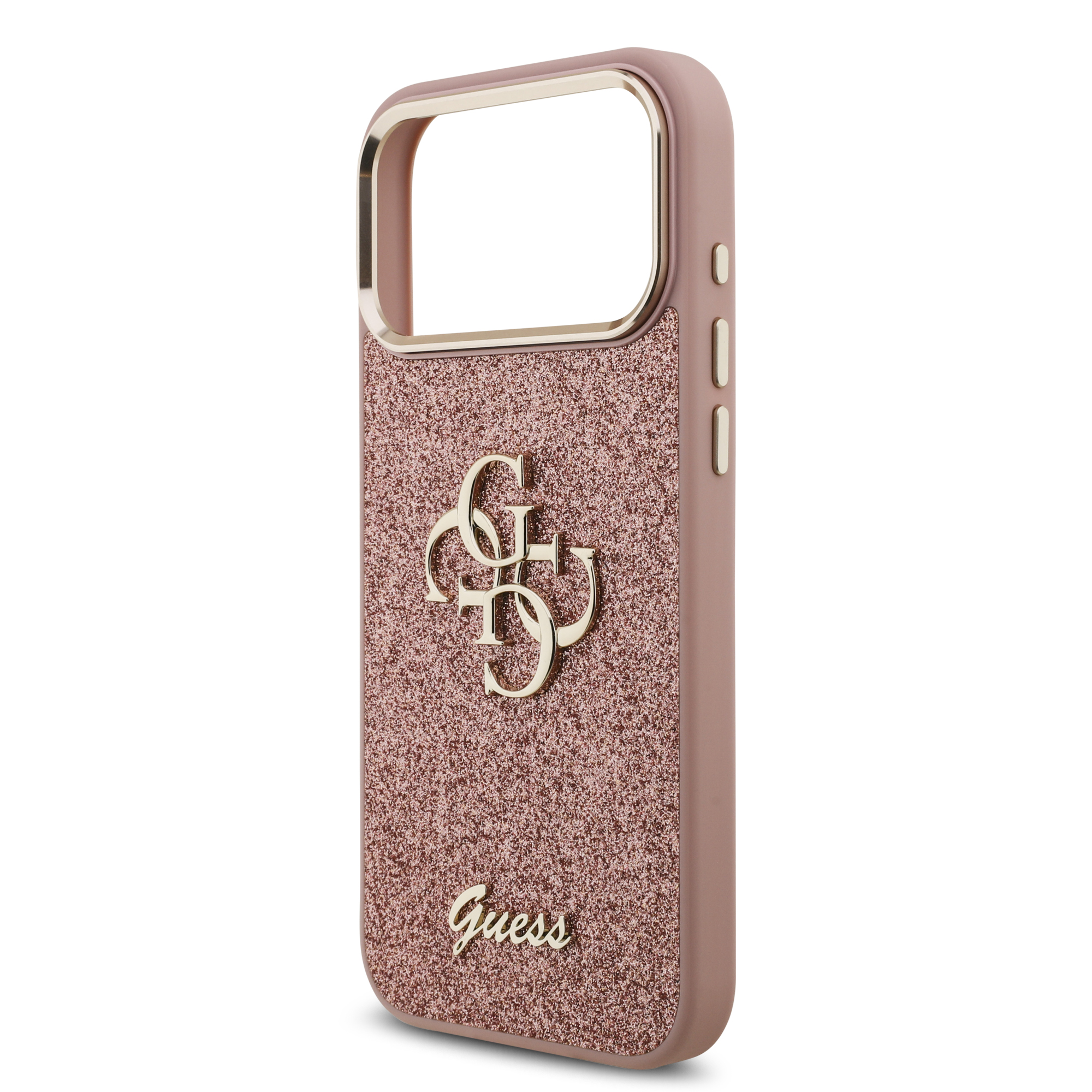 iPhone 17 Pro Max - GUESS Fixed Glitter Big 4G Metal Frame Pink — estuche (foto 6 de 8)