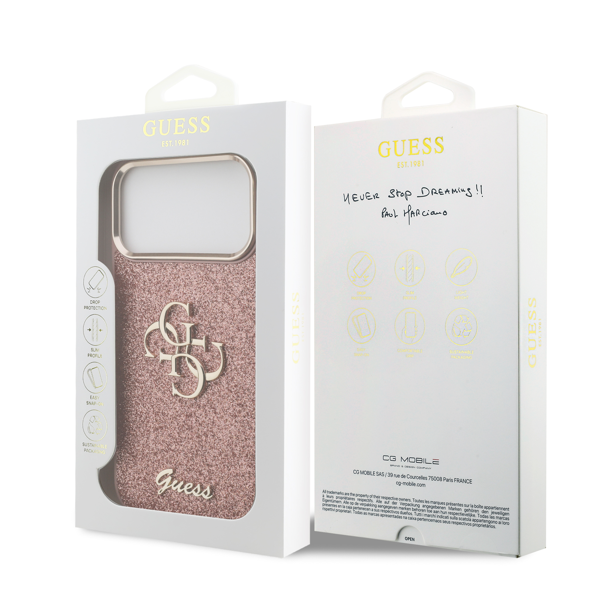 iPhone 17 Pro Max - GUESS Fixed Glitter Big 4G Metal Frame Pink — estuche (foto 8 de 8)