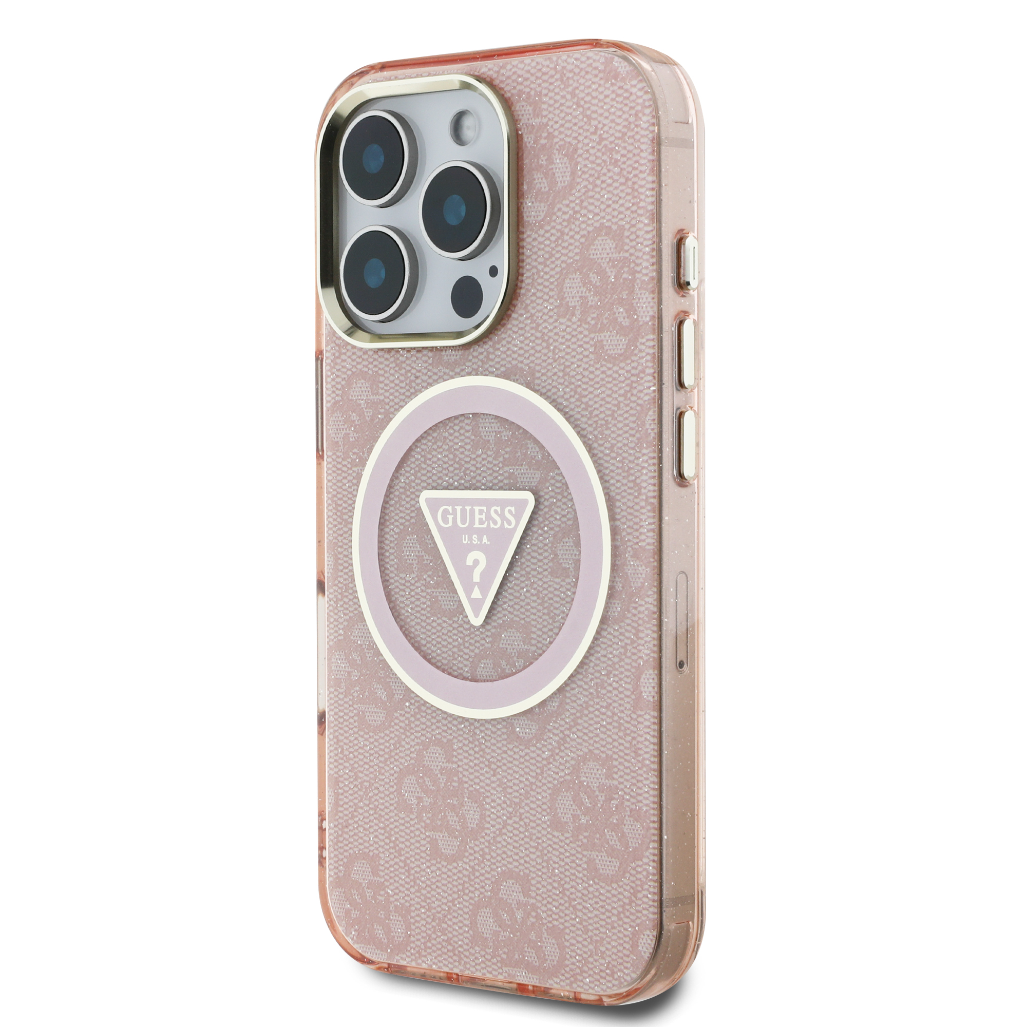 iPhone 16 Pro Max - GUESS Glitter Triangle Pink — estuche (foto 3 de 8)