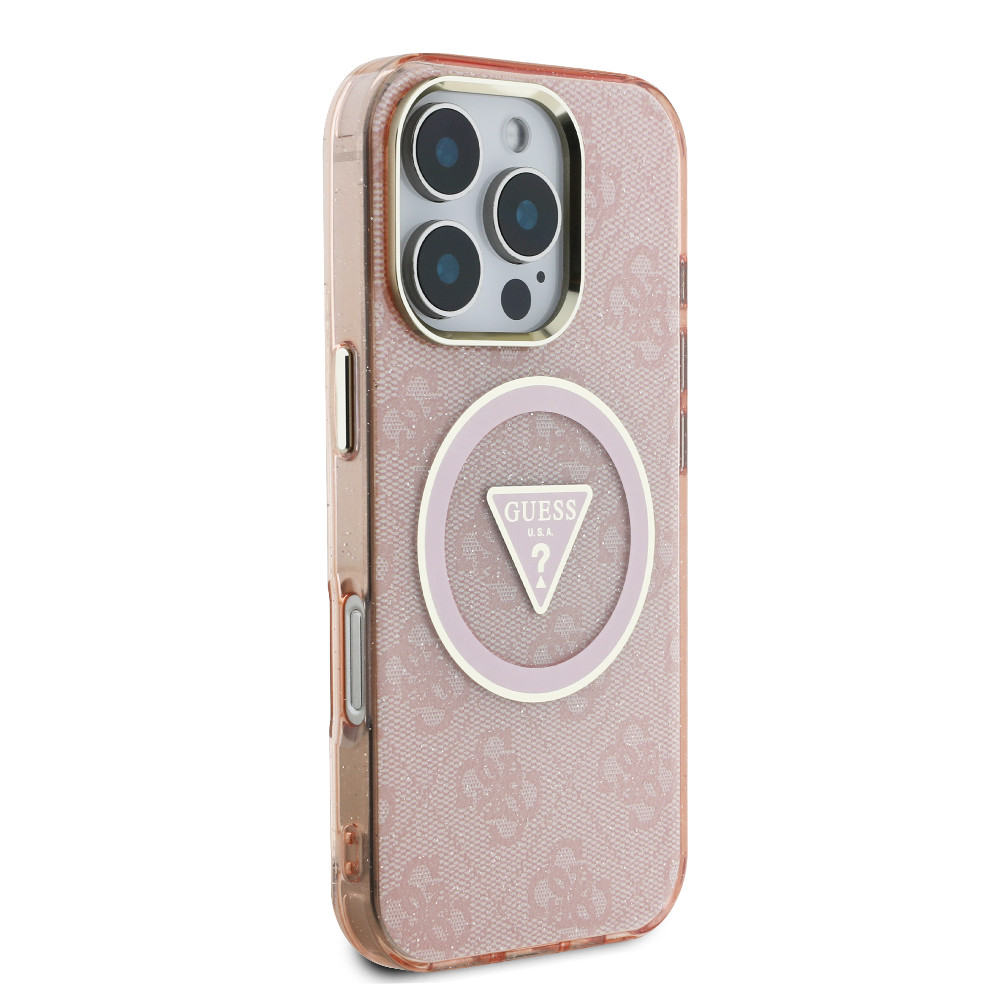 iPhone 16 Pro Max - GUESS Glitter Triangle Pink — estuche (foto 4 de 8)
