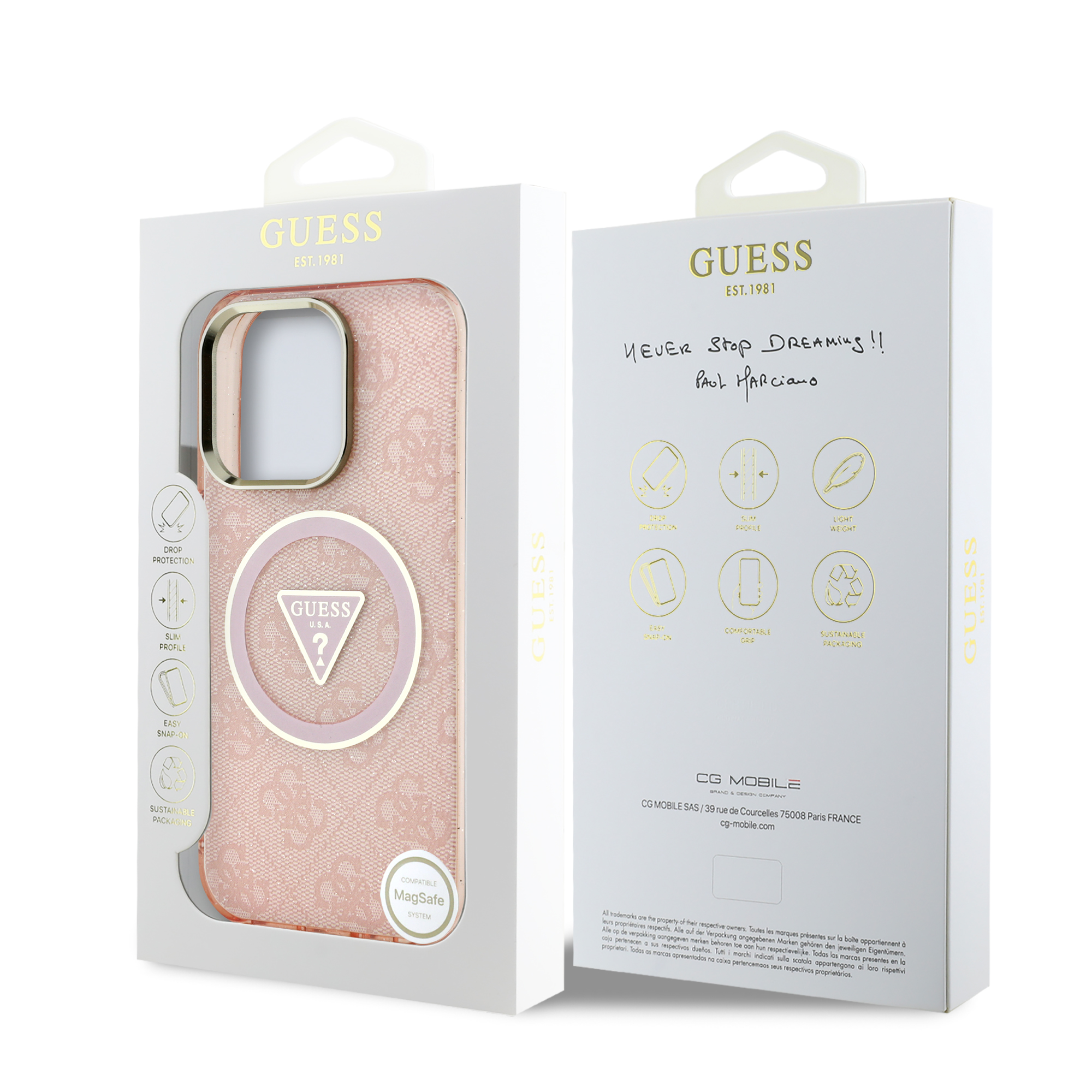 iPhone 16 Pro Max - GUESS Glitter Triangle Pink — estuche (foto 8 de 8)