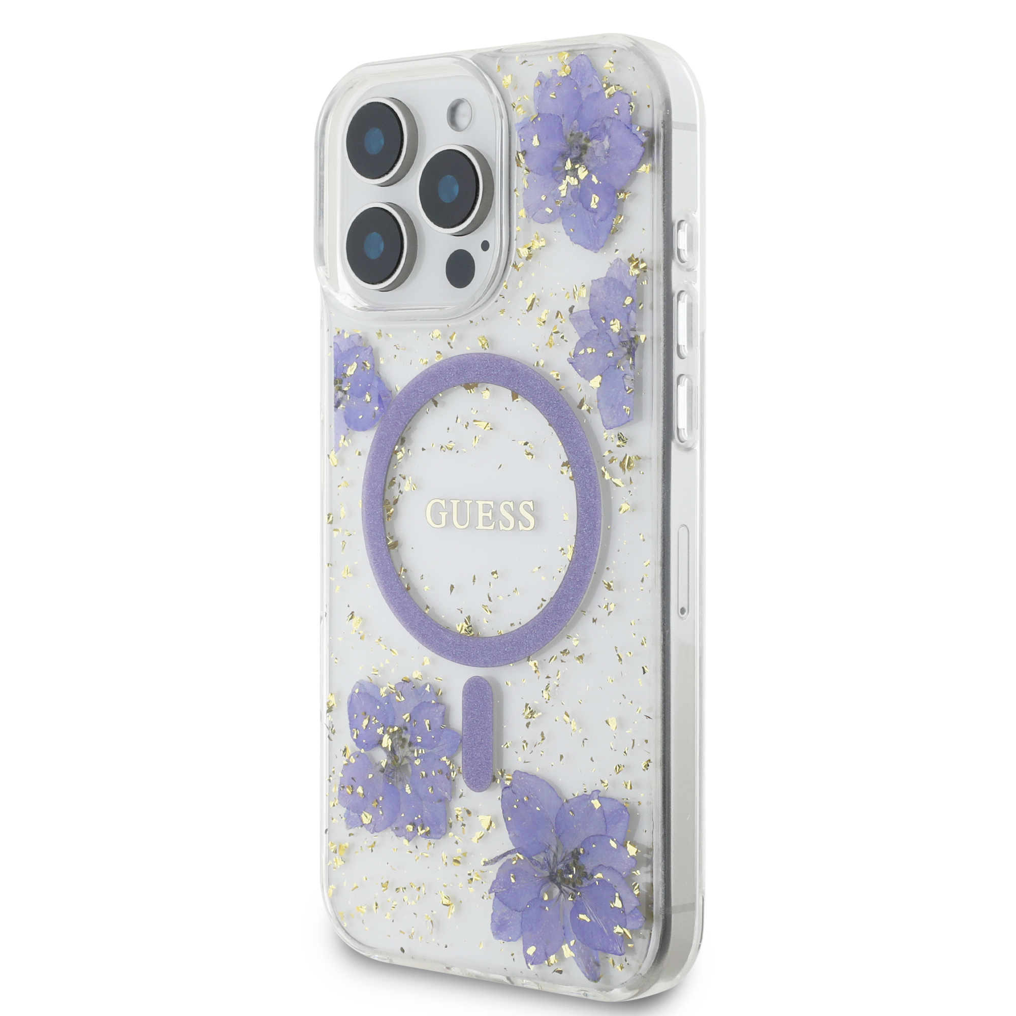 iPhone 16 Pro Max - GUESS PC/TPU Purple Hard Case MagSafe Resin Flower — estuche (foto 3 de 8)