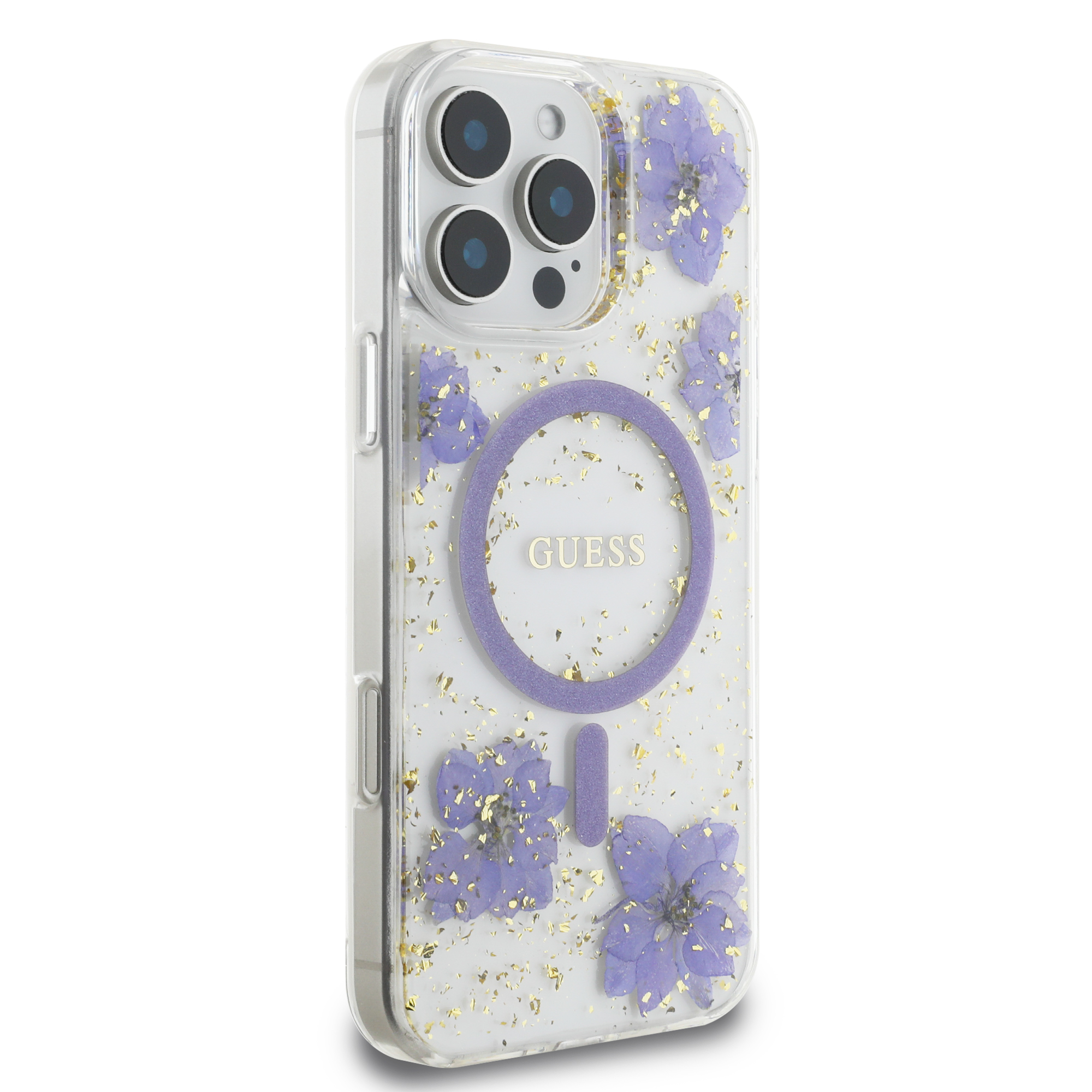 iPhone 16 Pro Max - GUESS PC/TPU Purple Hard Case MagSafe Resin Flower — estuche (foto 4 de 8)
