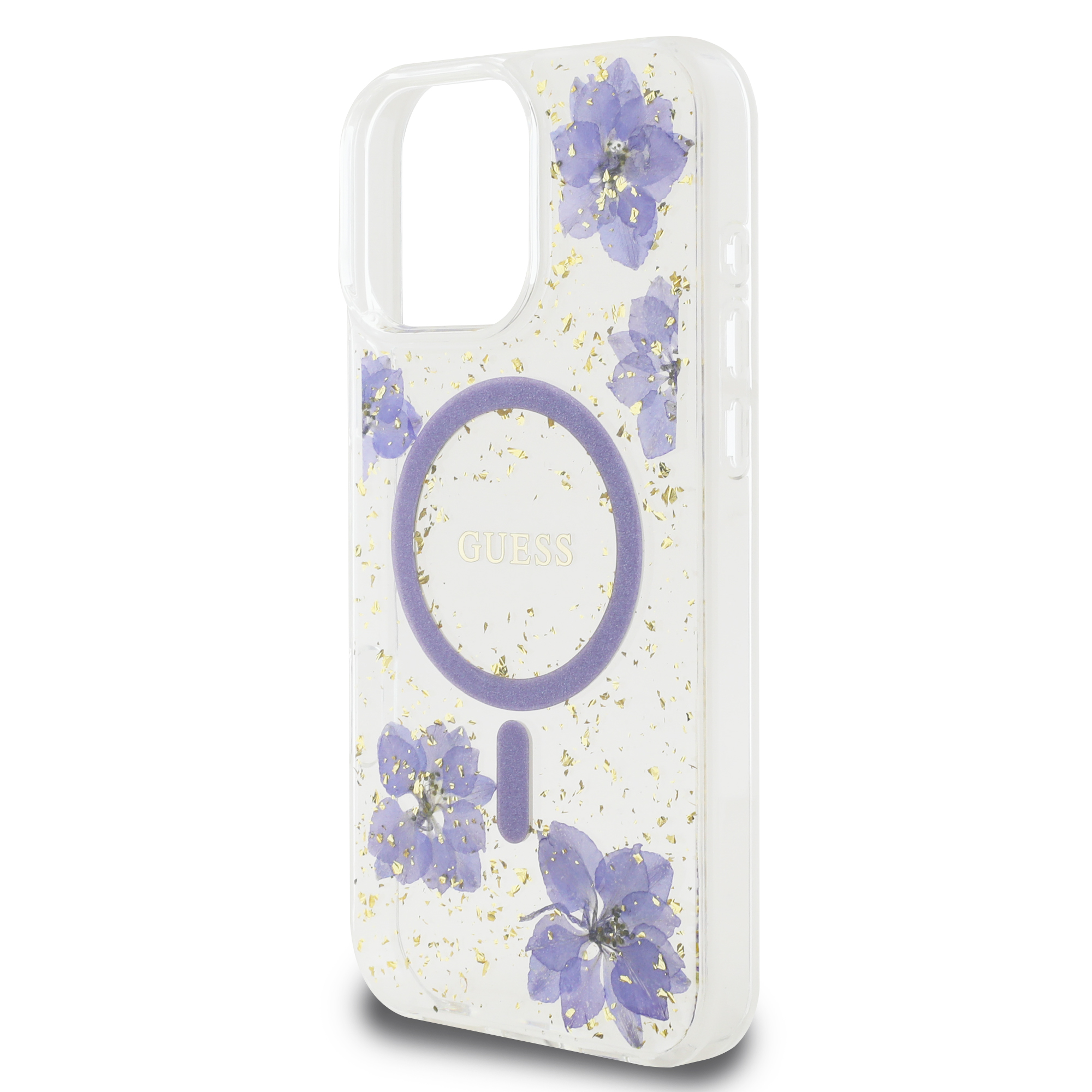 iPhone 16 Pro Max - GUESS PC/TPU Purple Hard Case MagSafe Resin Flower — estuche (foto 6 de 8)