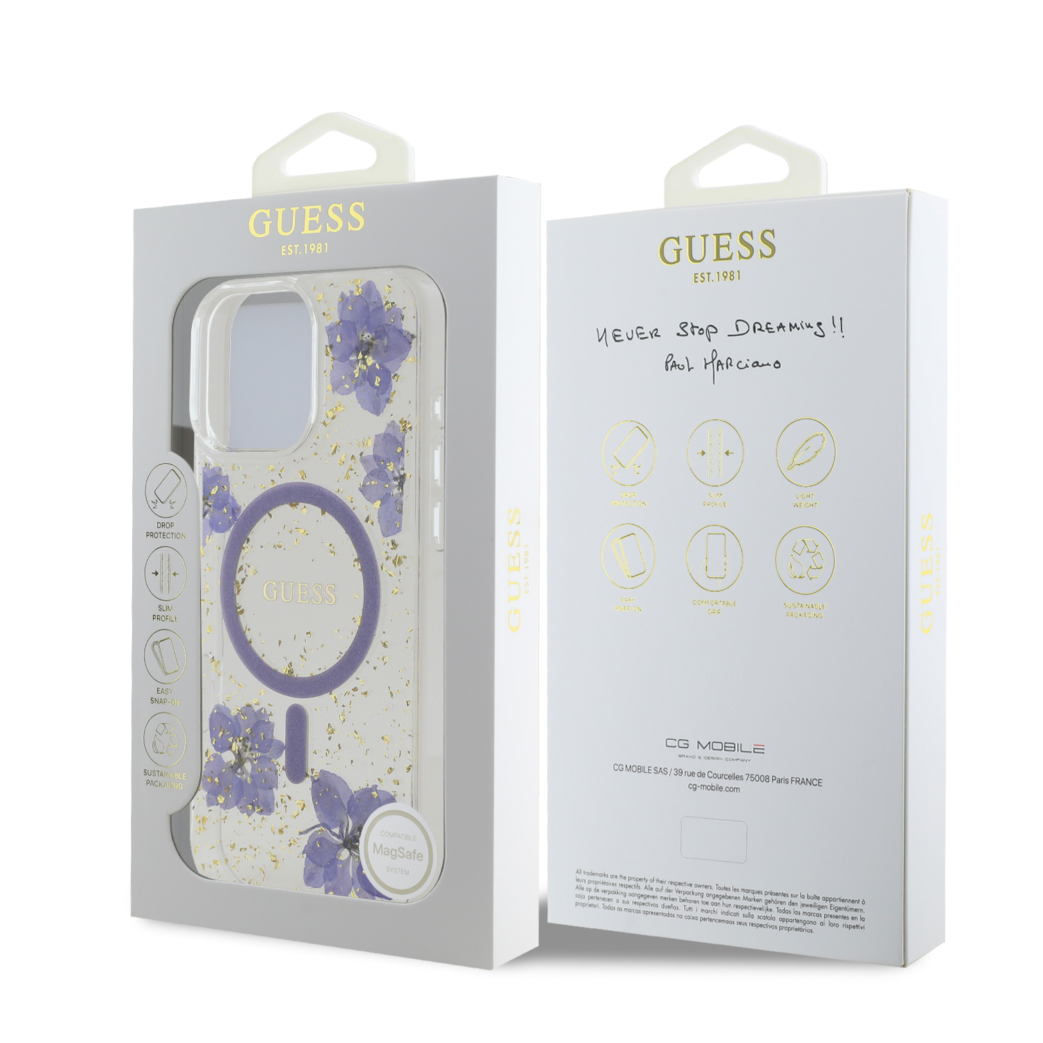 iPhone 16 Pro Max - GUESS PC/TPU Purple Hard Case MagSafe Resin Flower — estuche (foto 8 de 8)