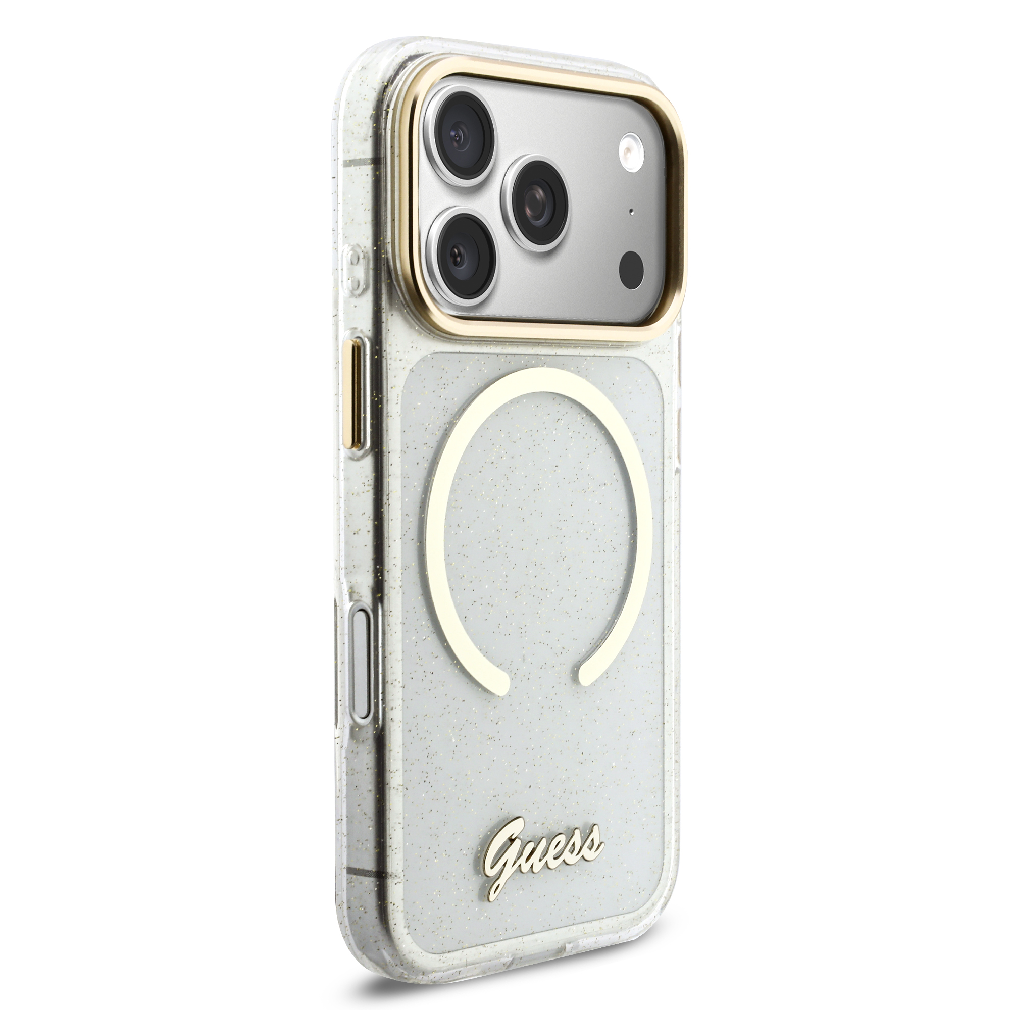 iPhone 17 Pro - GUESS Glitters Script Strap Transparent — estuche (foto 4 de 8)