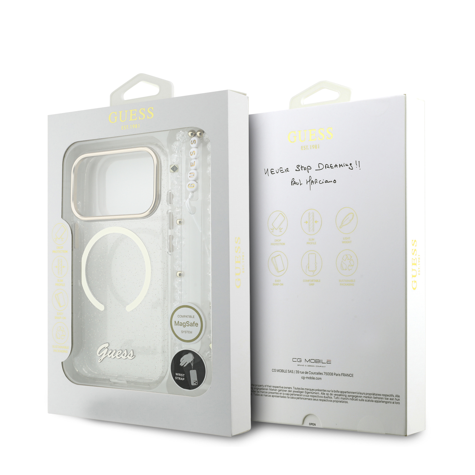 iPhone 17 Pro - GUESS Glitters Script Strap Transparent — estuche (foto 8 de 8)