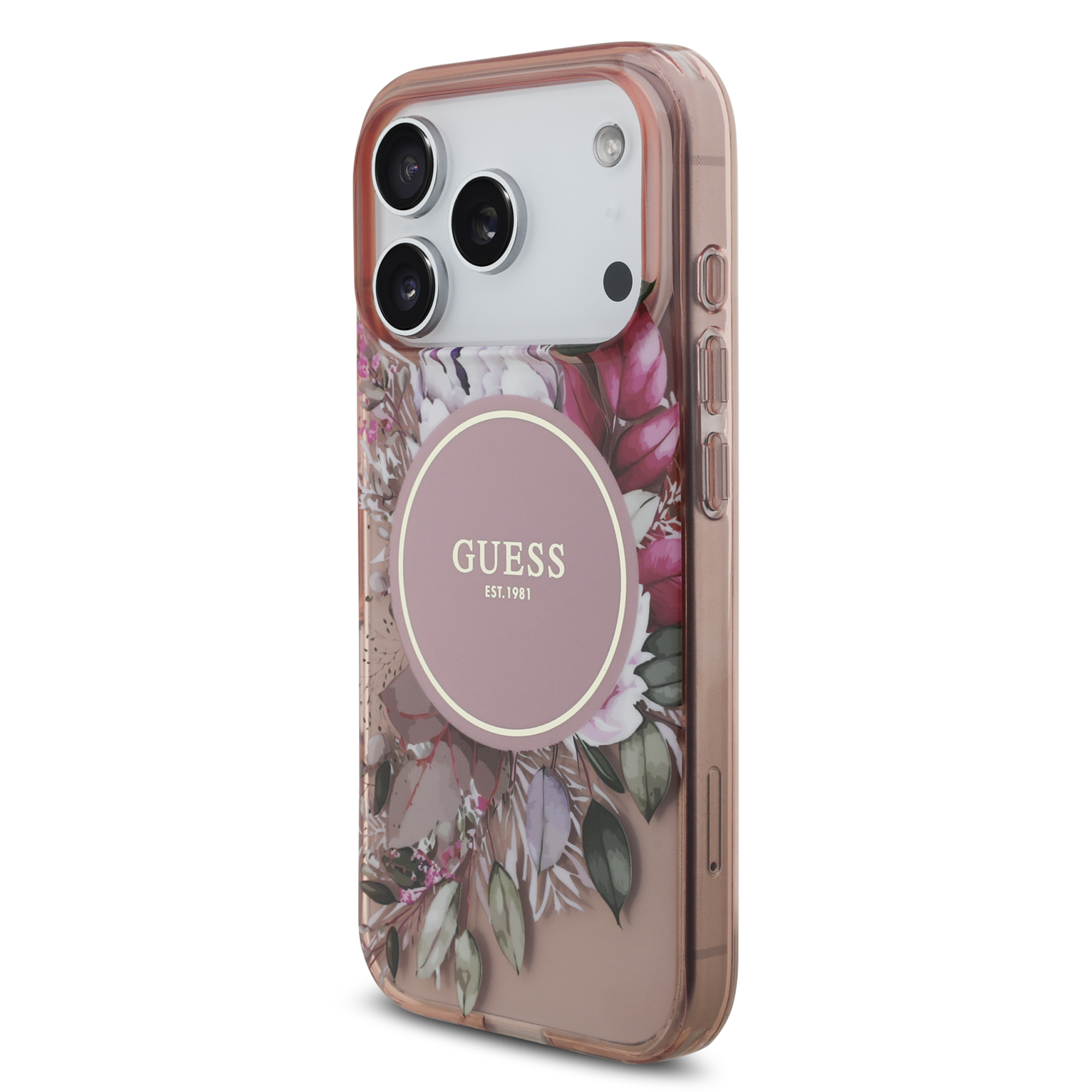 iPhone 17 Pro - GUESS Flowers With Pearl Strap Pink