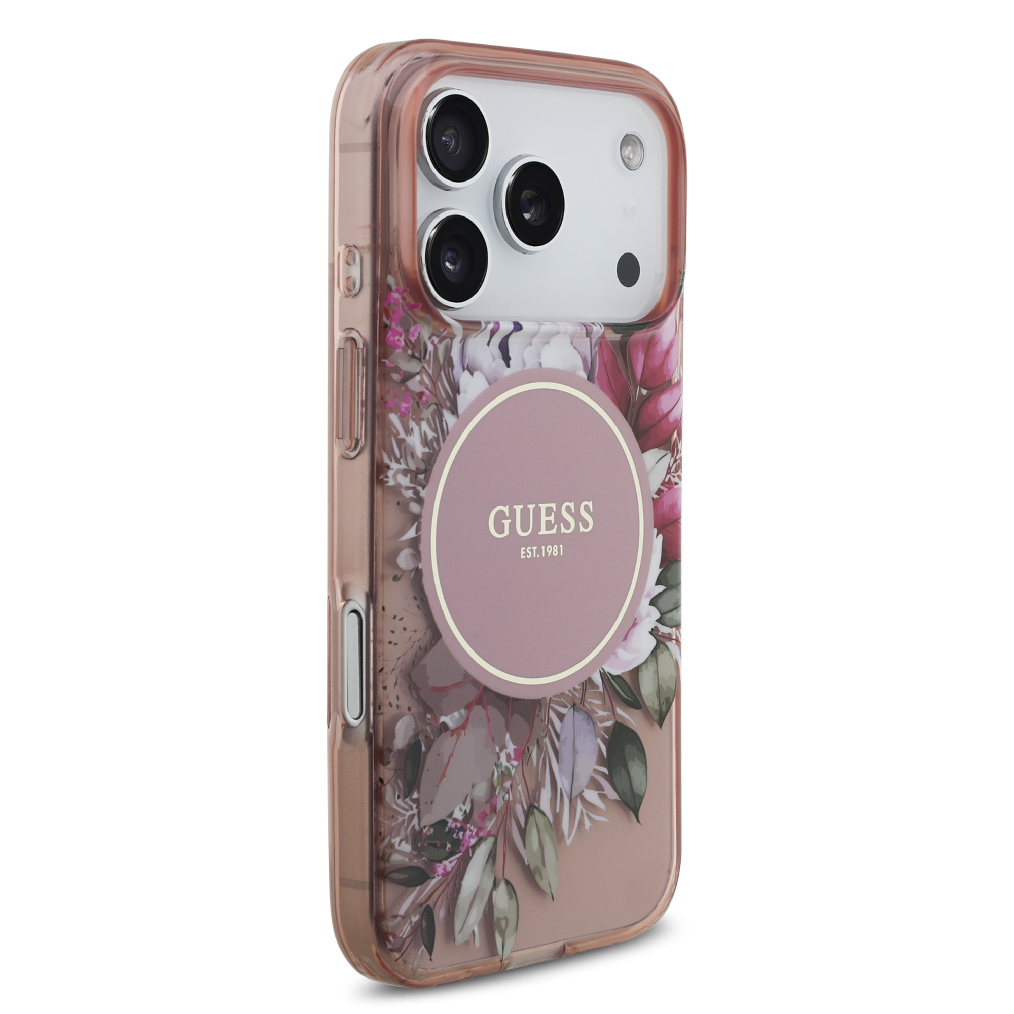 iPhone 17 Pro - GUESS Flowers With Pearl Strap Pink — estuche (foto 4 de 8)