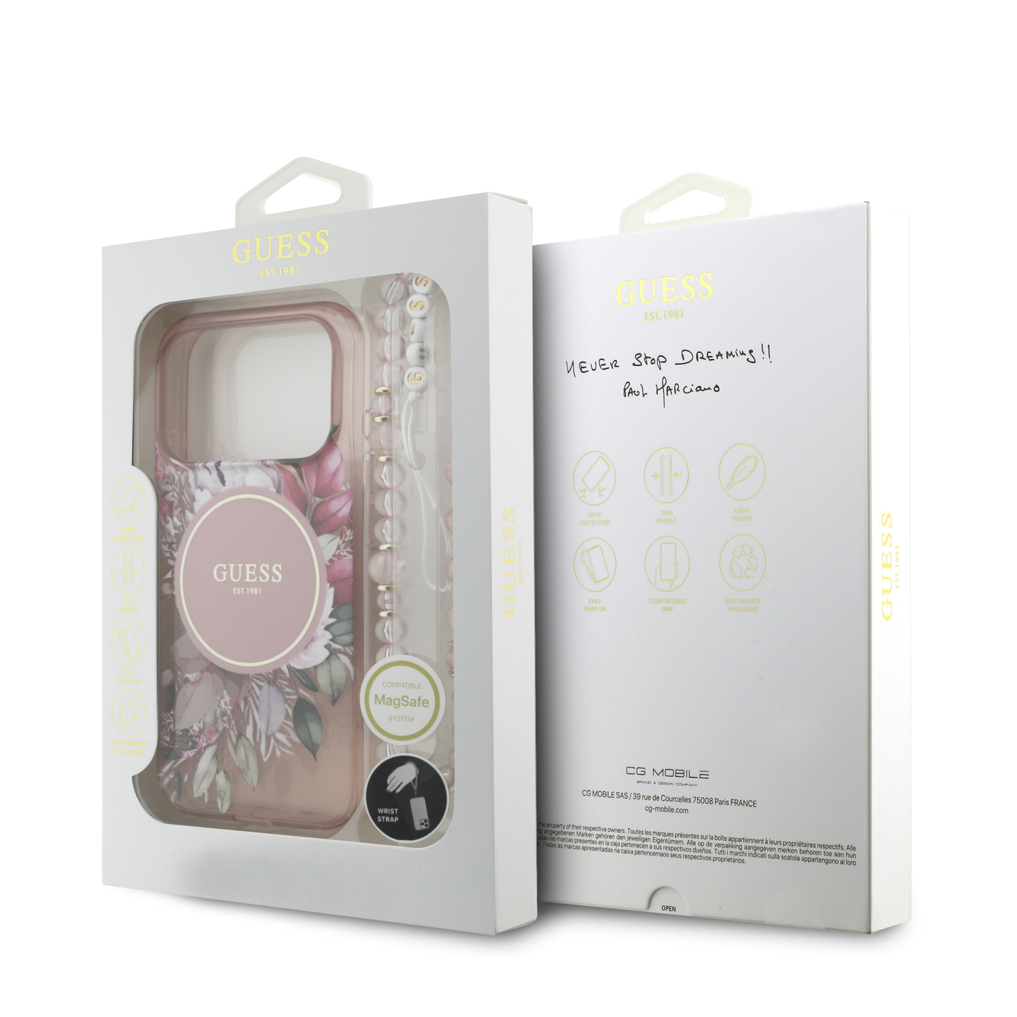 iPhone 17 Pro - GUESS Flowers With Pearl Strap Pink — estuche (foto 8 de 8)