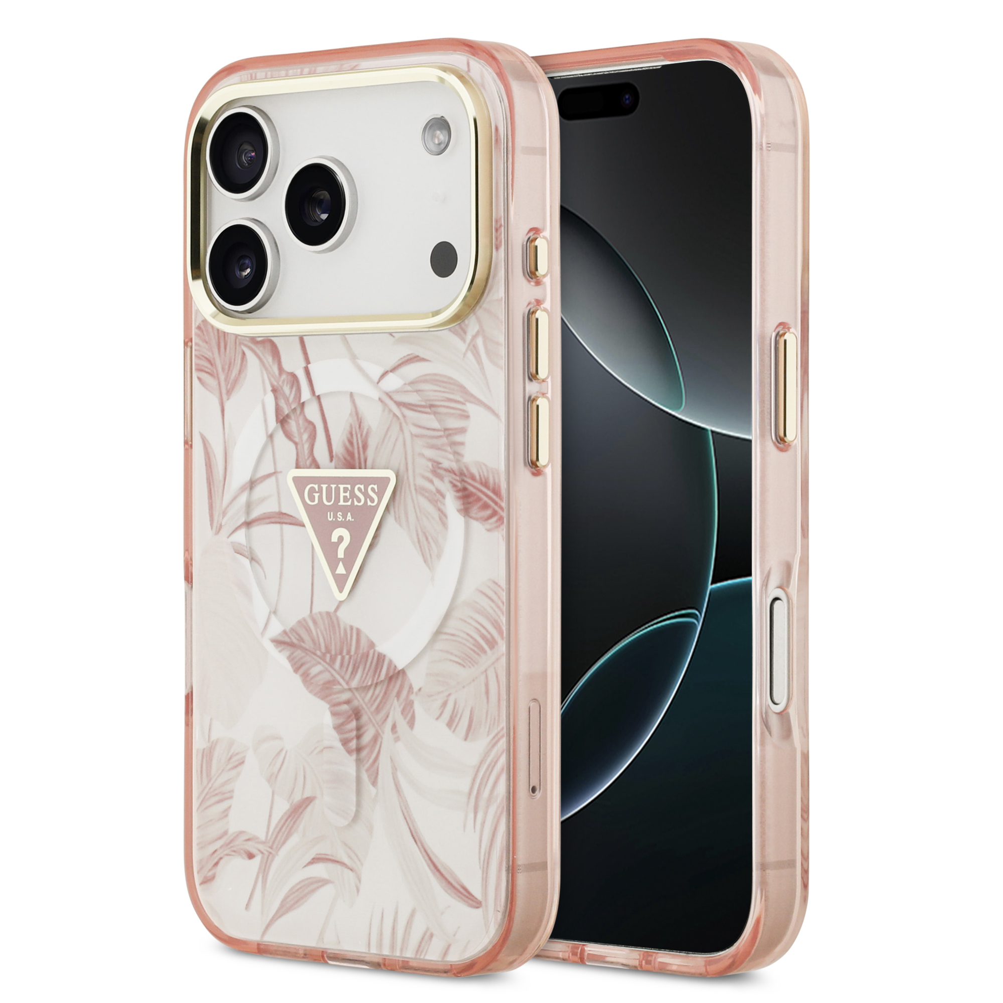 iPhone 17 Pro - GUESS Jungle Tonal Triangle Pink — estuche (foto 2 de 8)