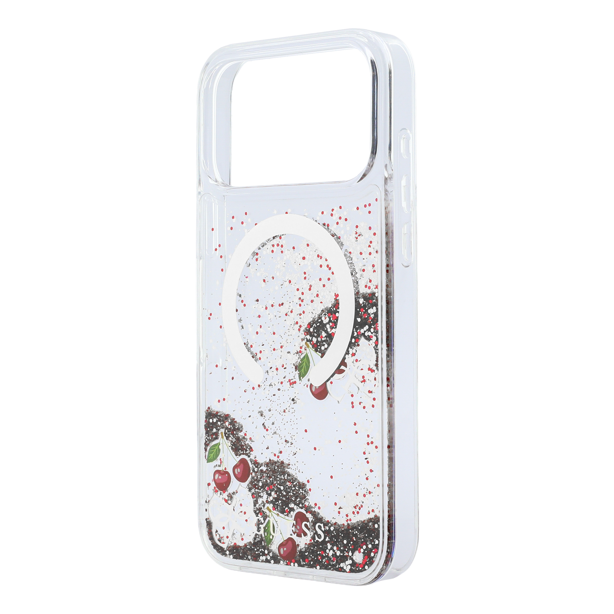 iPhone 17 Pro Max - GUESS Liquid Glitter With Cherries Silver — estuche (foto 6 de 8)