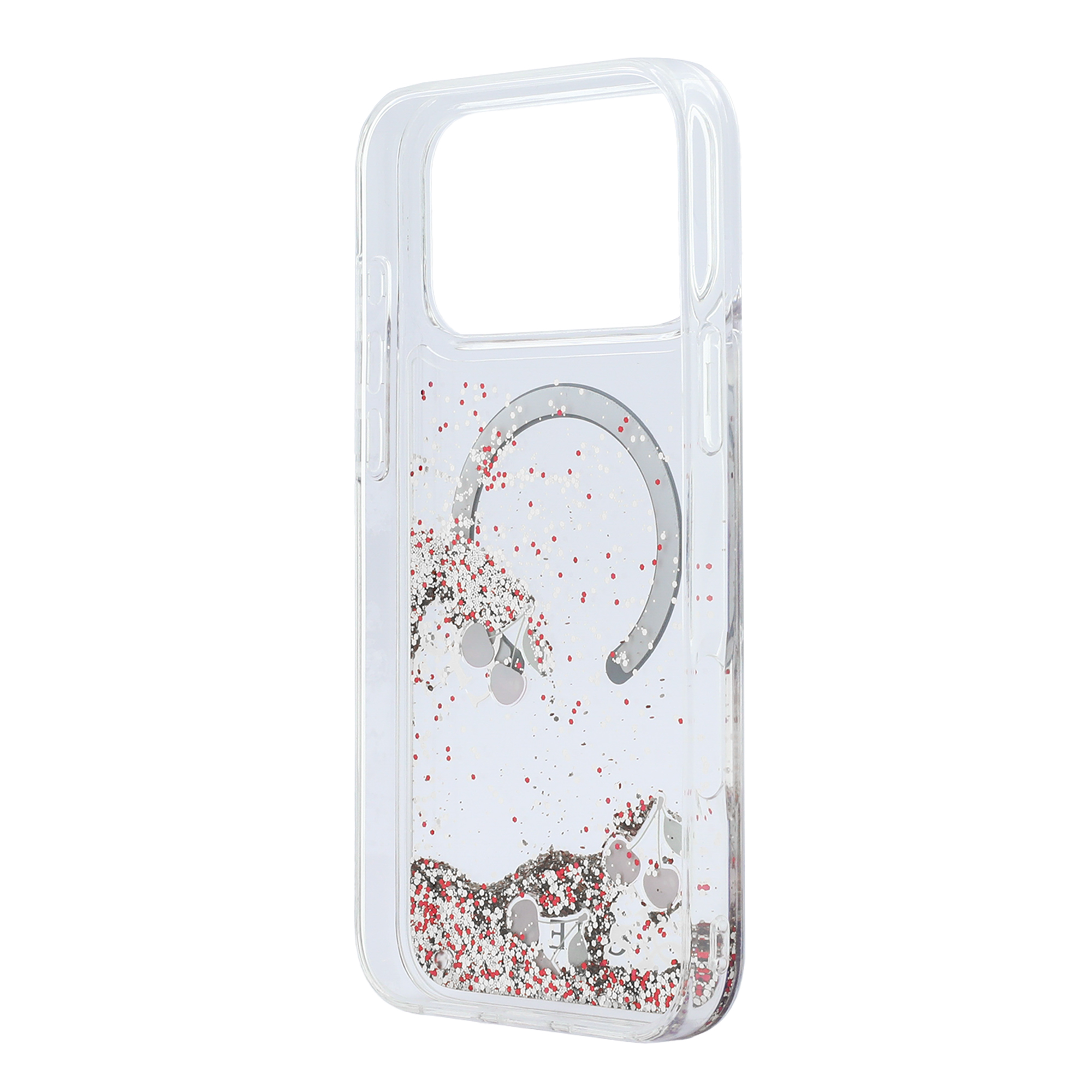 iPhone 17 Pro Max - GUESS Liquid Glitter With Cherries Silver — estuche (foto 7 de 8)