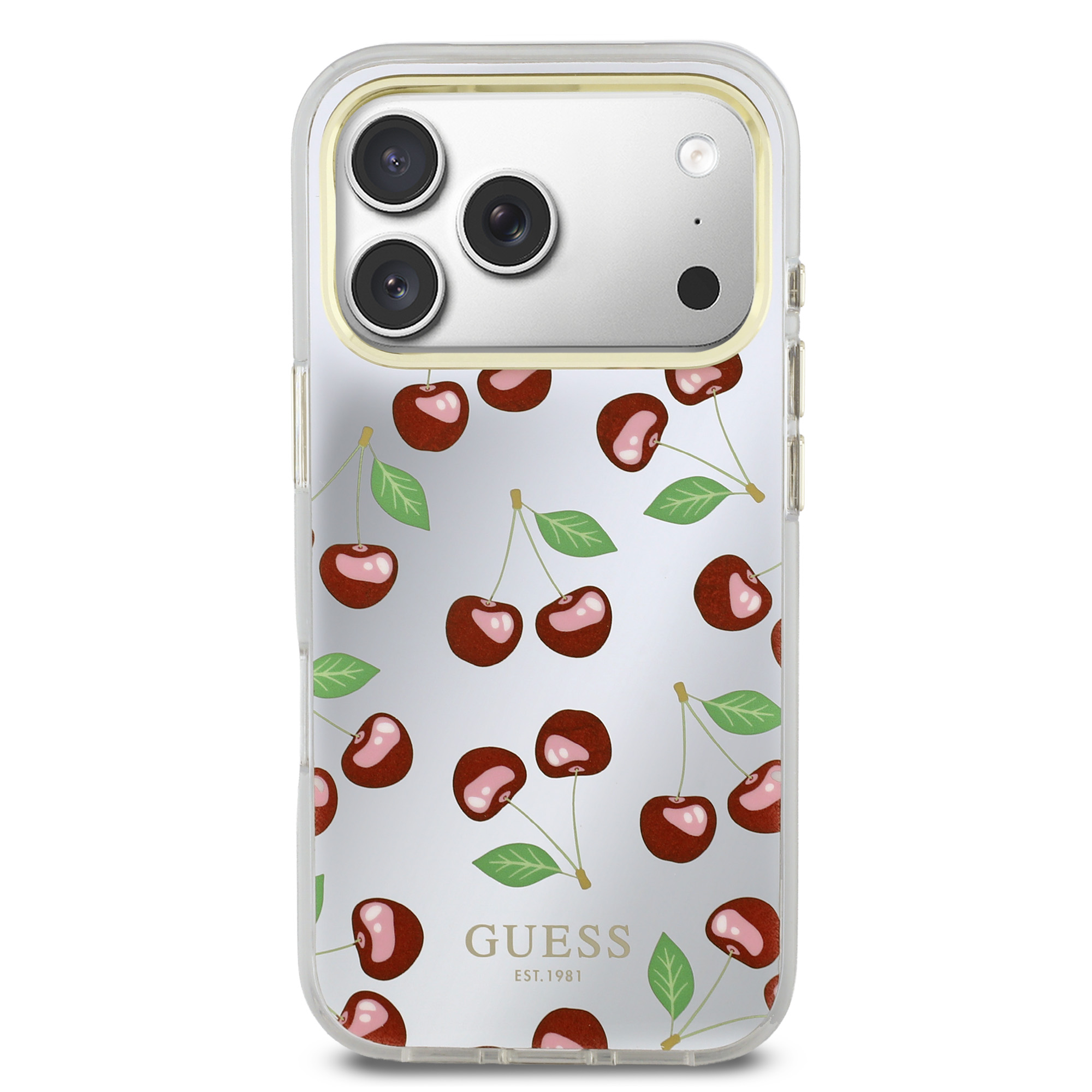 iPhone 17 Pro Max - GUESS TPU Mirror Cherry Glitter — estuche