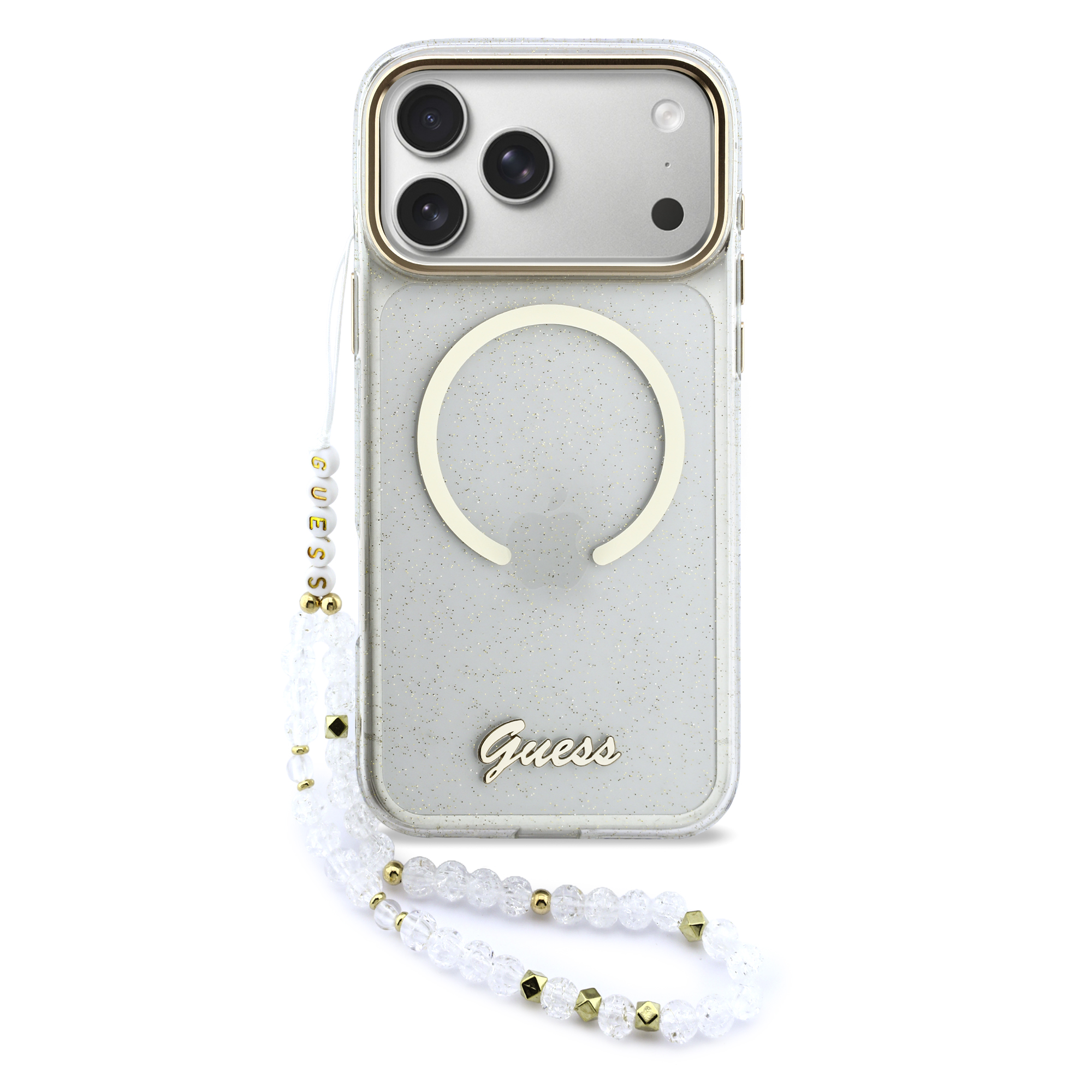 iPhone 17 Pro Max - GUESS Glitters Script Strap Transparent — estuche (foto 2 de 8)