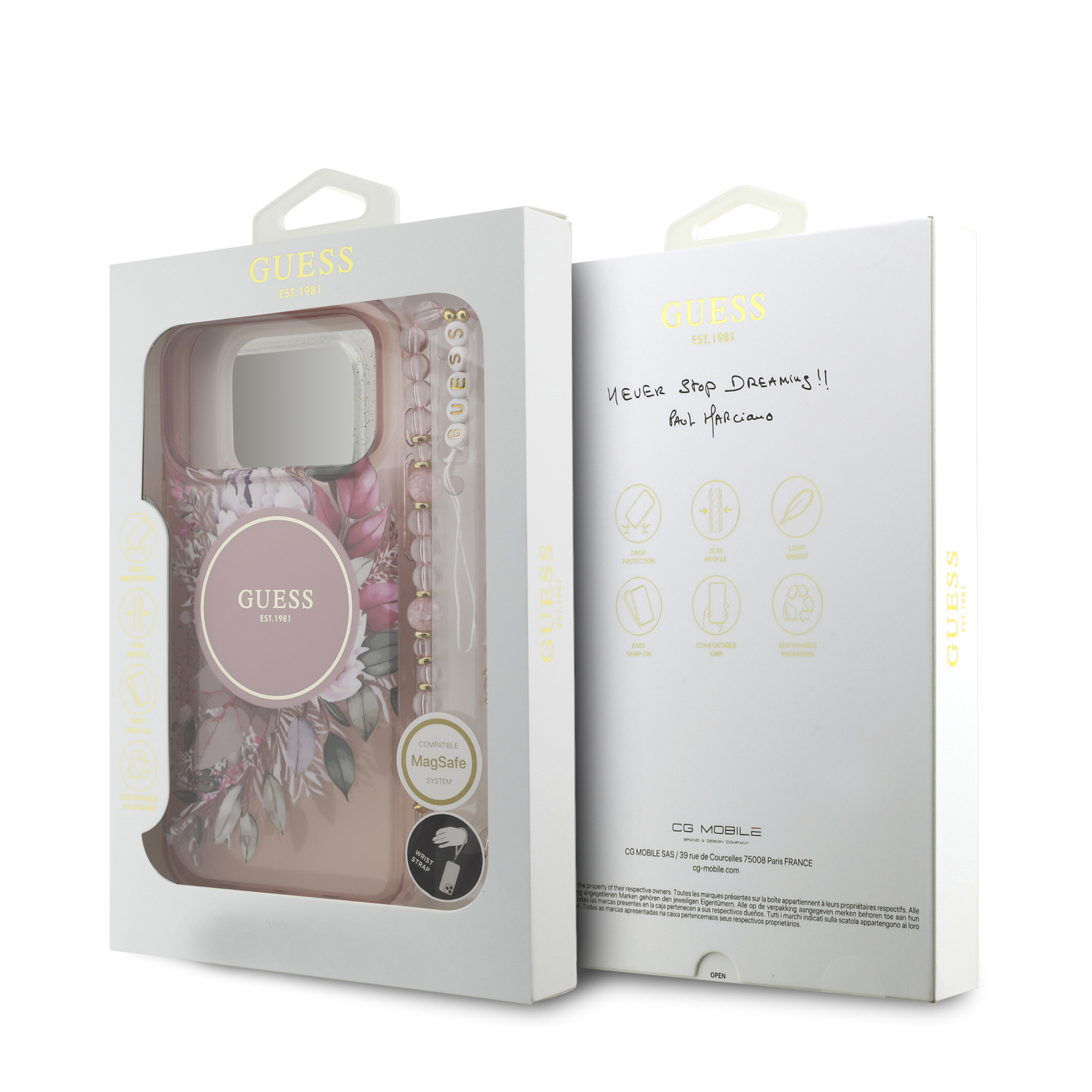 iPhone 17 Pro Max - GUESS Flowers With Pearl Strap Pink — estuche (foto 8 de 8)