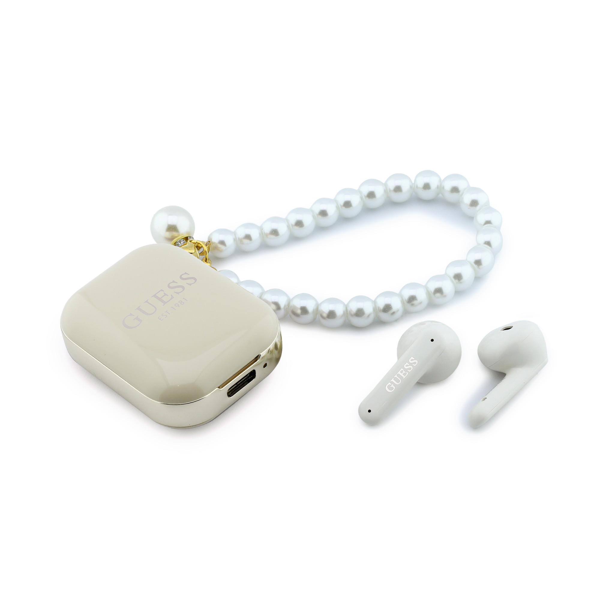 TWS Earbuds - GUESS Pearl Strap Beige