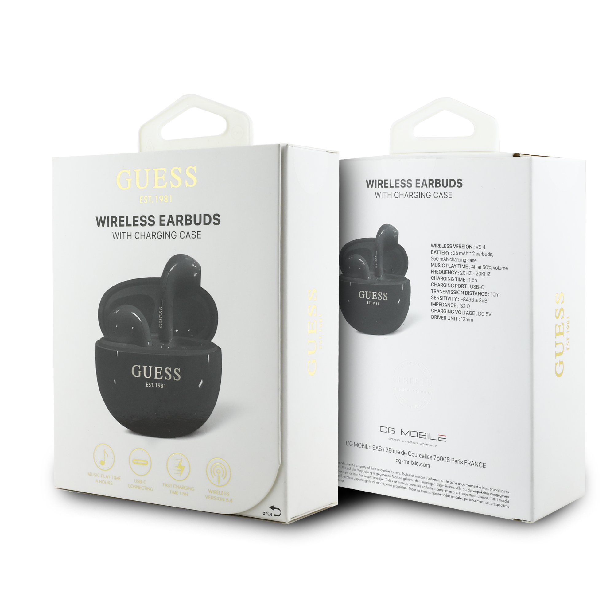 TWS Earbuds - GUESS Glossy Effect Egg Shape Classic Logo Black — audífonos (foto 5 de 5)