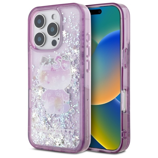 iPhone 16 - HELLO KITTY Liquid Glitters 50TH Anniversary Purple — estuche