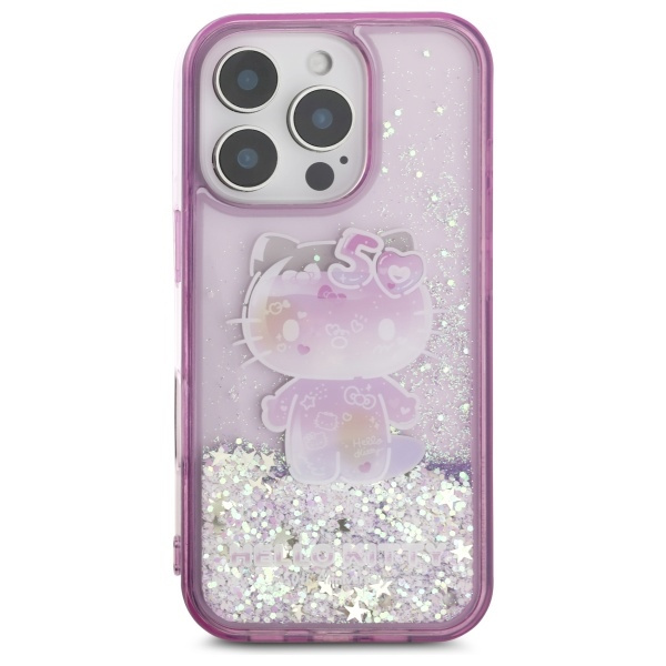 iPhone 16 - HELLO KITTY Liquid Glitters 50TH Anniversary Purple — estuche (foto 3 de 5)