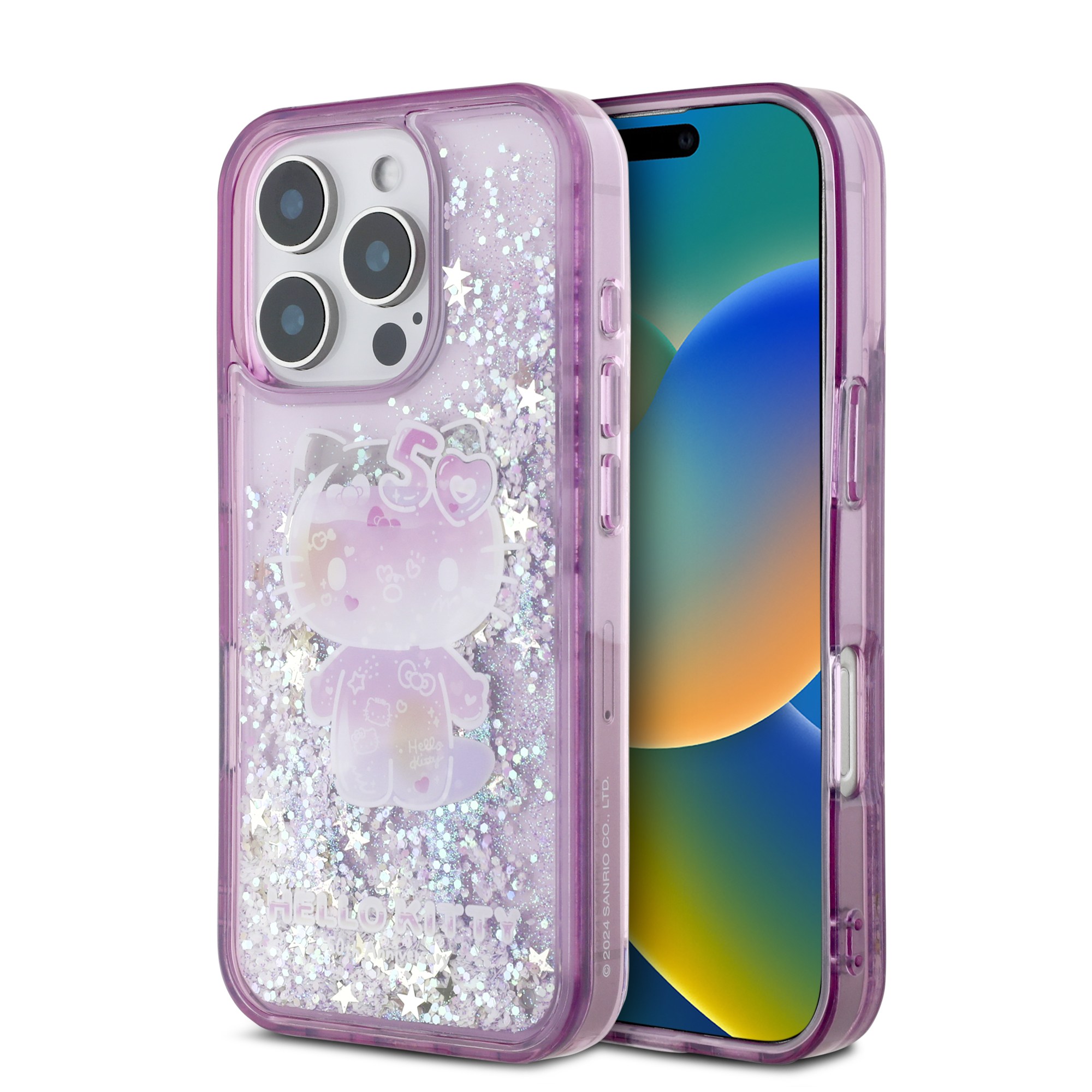 iPhone 16 Pro Max - HELLO KITTY Liquid Glitters 50TH Anniversary Purple — estuche (foto 2 de 8)