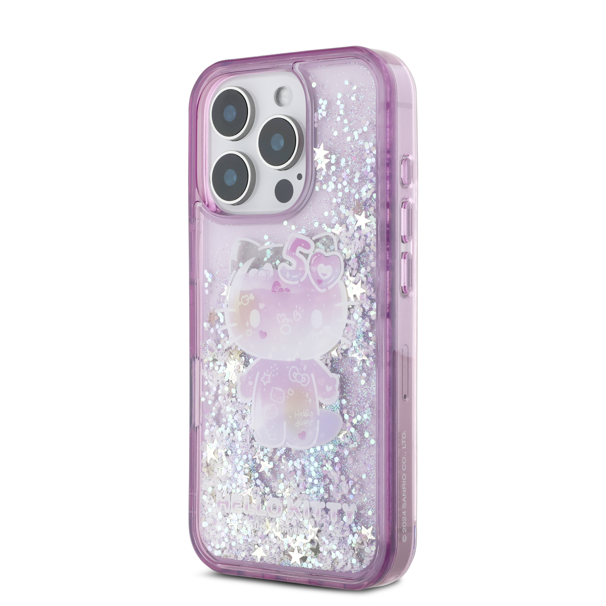 iPhone 16 Pro Max - HELLO KITTY Liquid Glitters 50TH Anniversary Purple — estuche (foto 3 de 8)