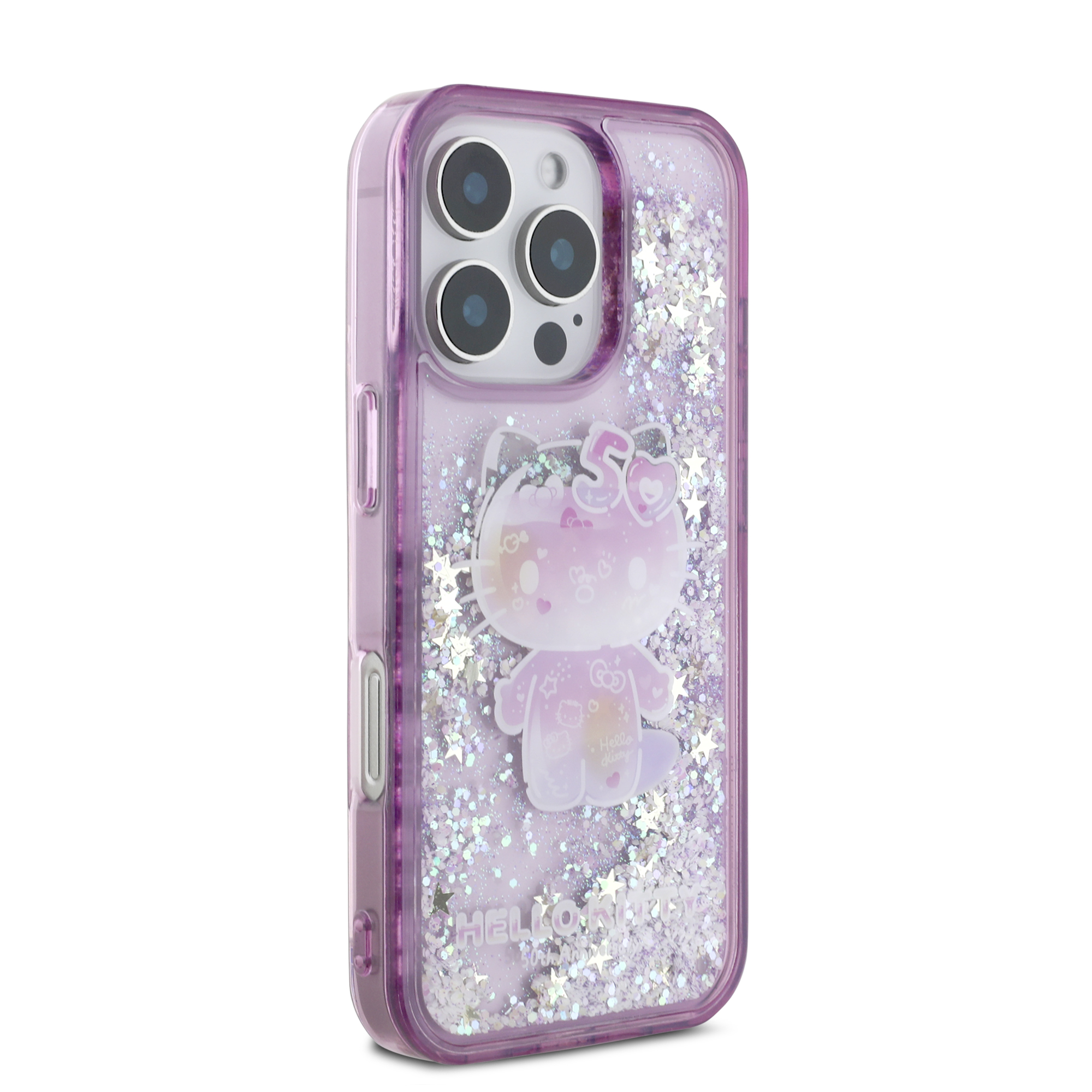 iPhone 16 Pro Max - HELLO KITTY Liquid Glitters 50TH Anniversary Purple — estuche (foto 4 de 8)