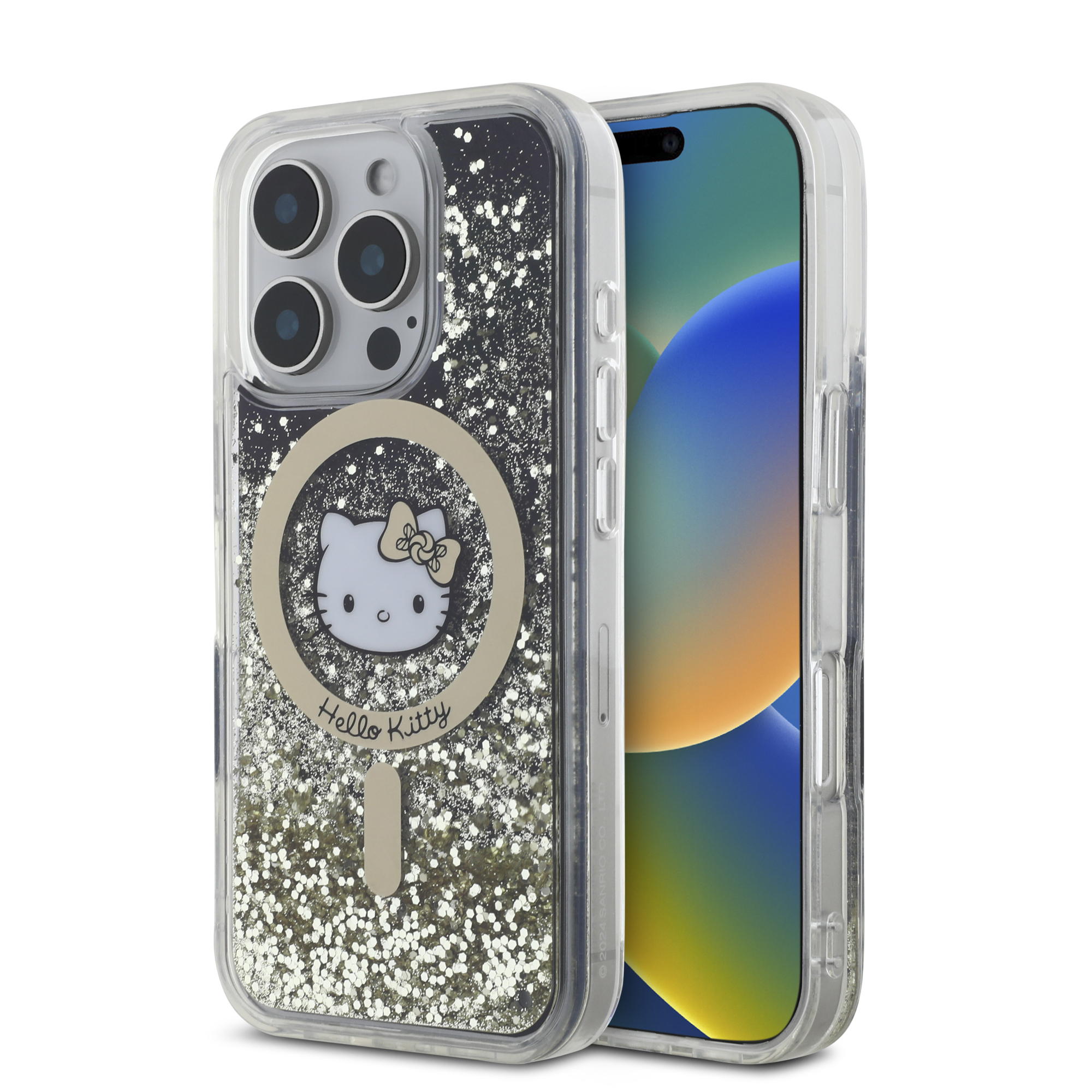 iPhone 16 Pro - HELLO KITTY Liquid Glitters Gold Fever Black