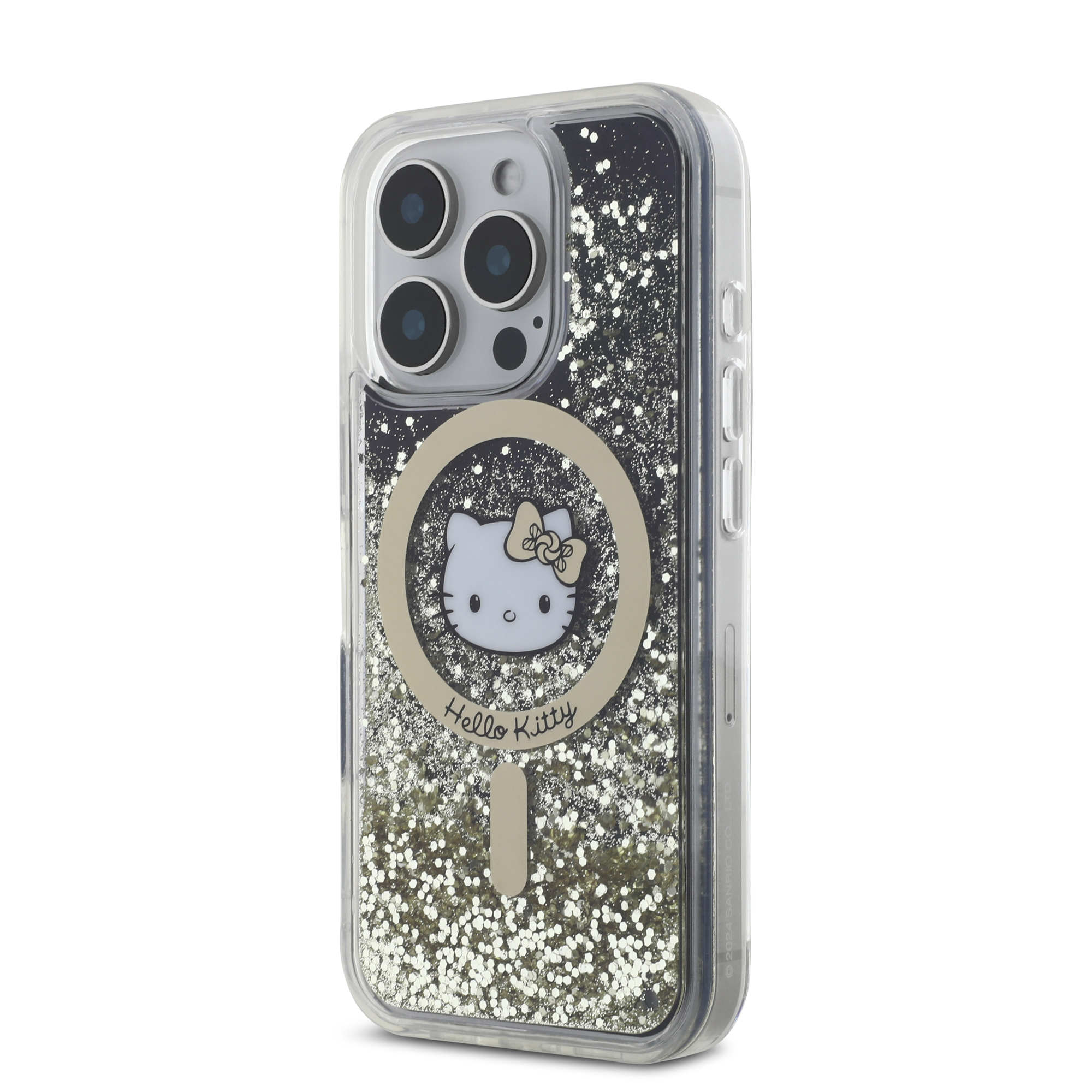 iPhone 16 Pro - HELLO KITTY Liquid Glitters Gold Fever Black — estuche (foto 2 de 5)