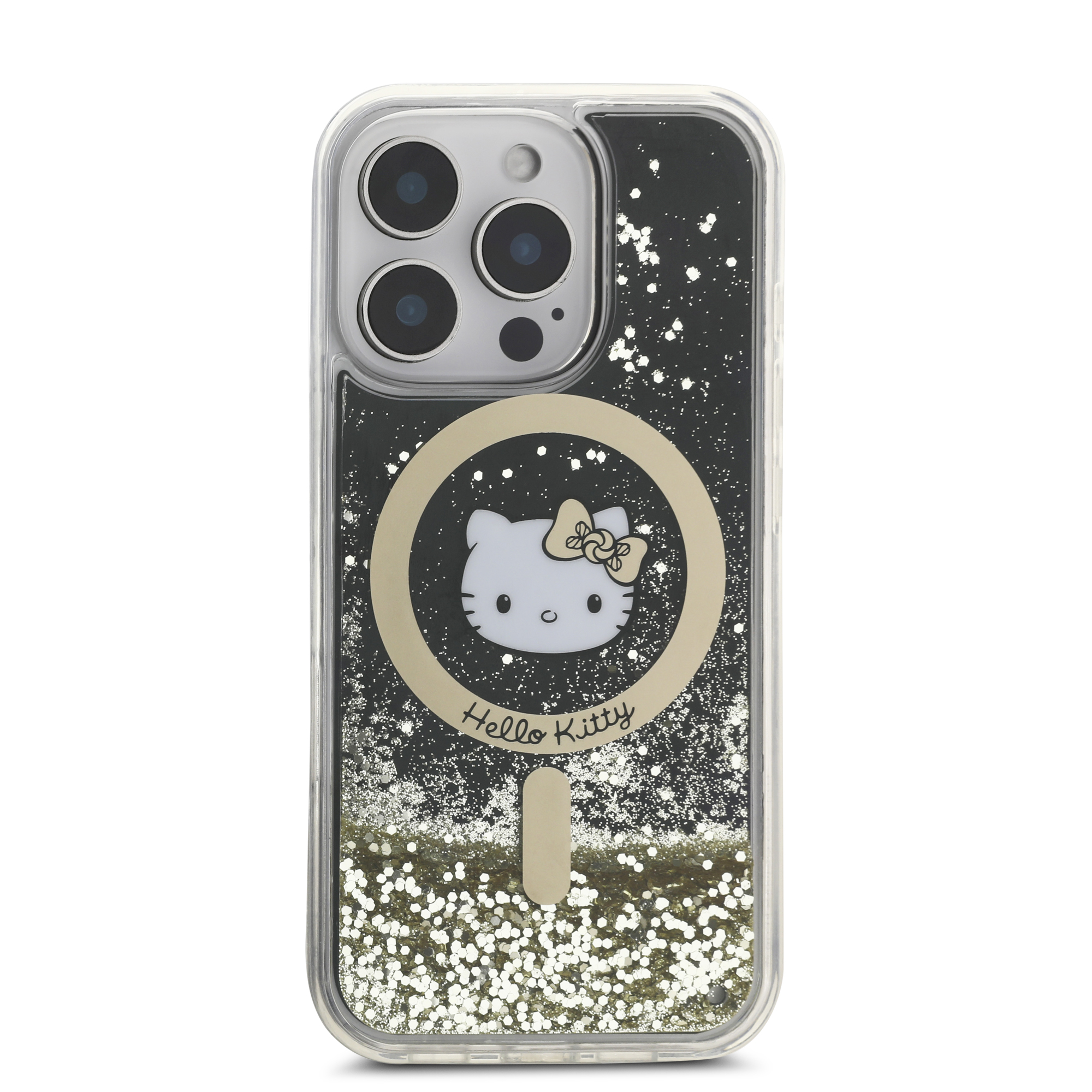 iPhone 16 Pro - HELLO KITTY Liquid Glitters Gold Fever Black — estuche (foto 3 de 5)