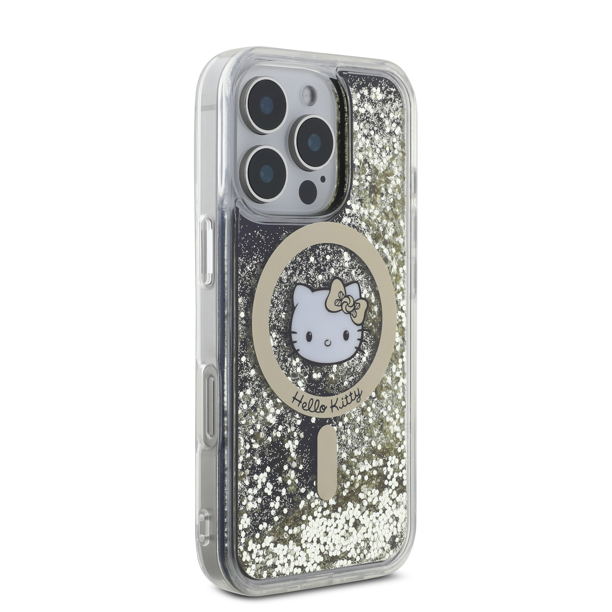 iPhone 16 Pro - HELLO KITTY Liquid Glitters Gold Fever Black — estuche (foto 4 de 5)