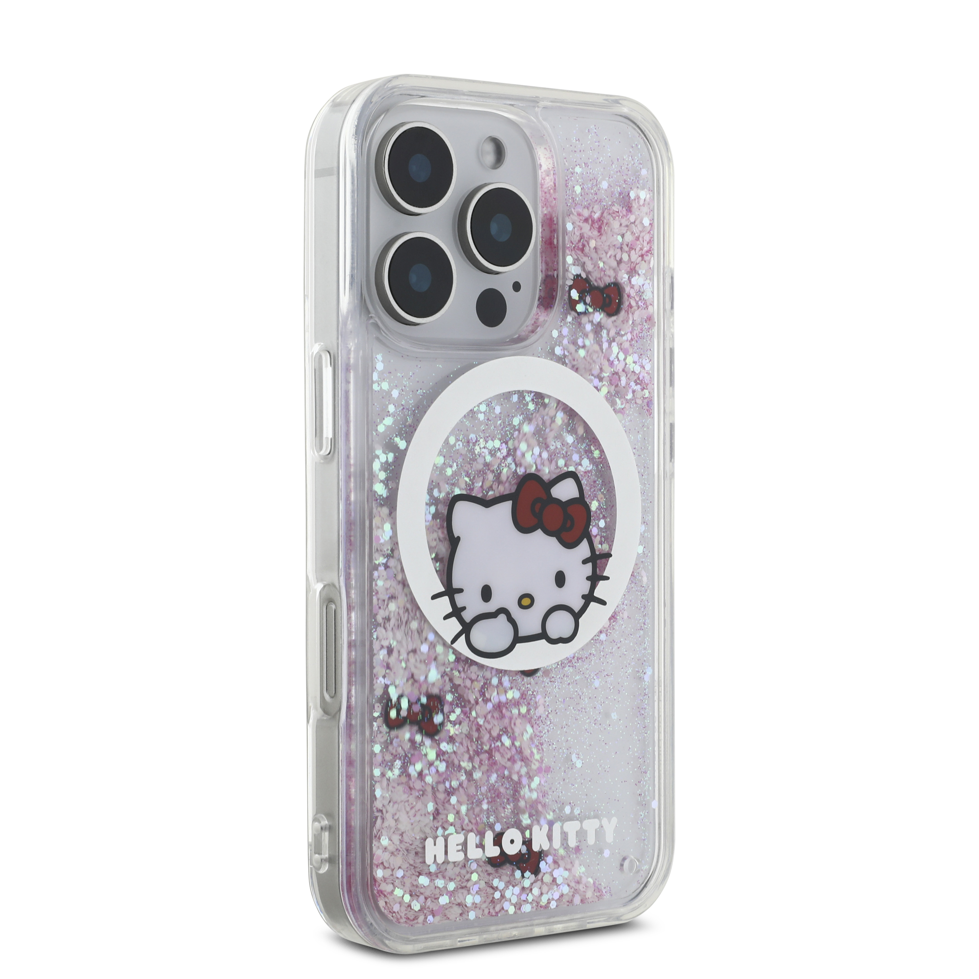iPhone 16 Pro - HELLO KITTY Liquid Glitters Sweet Bows White — estuche (foto 4 de 5)