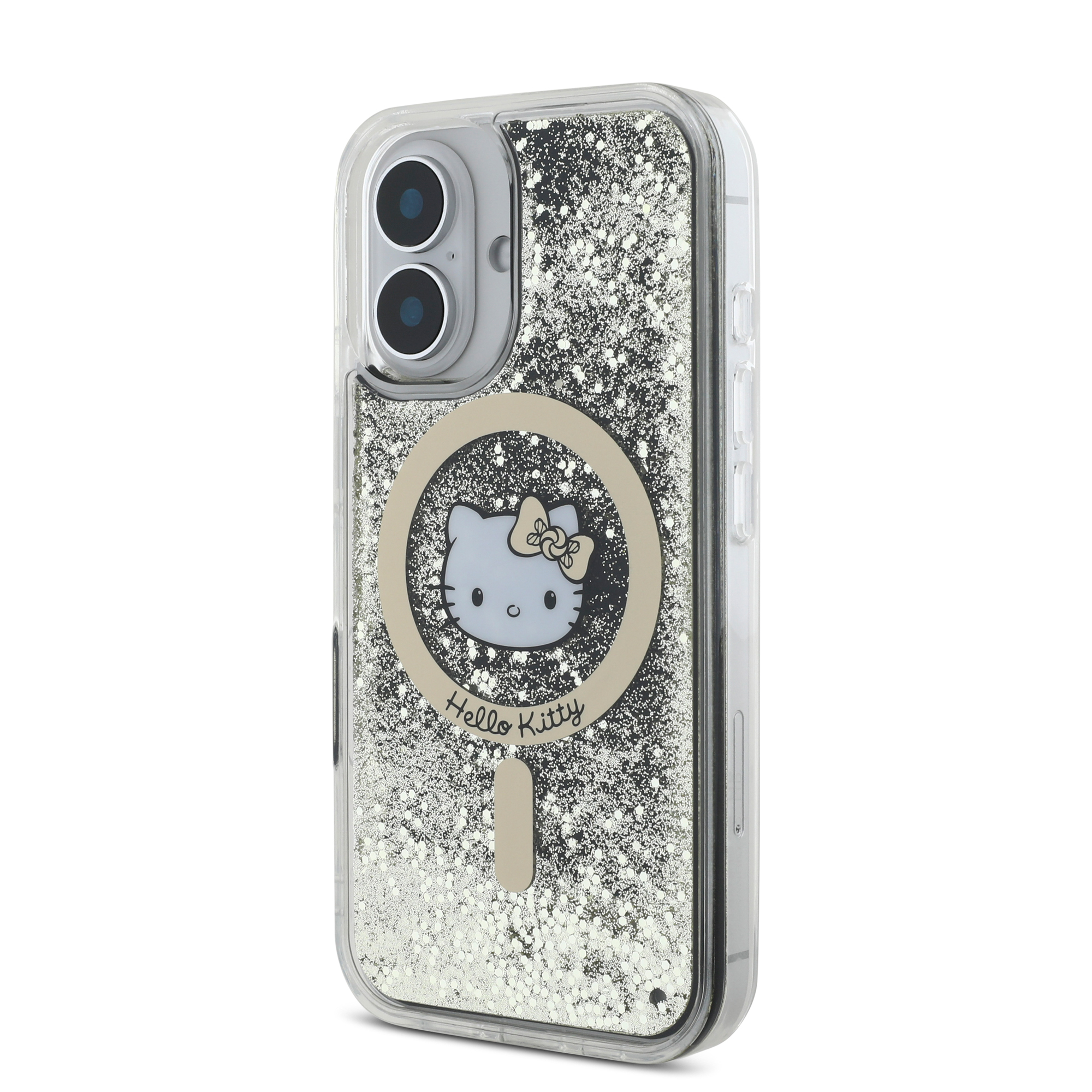 iPhone 16 - HELLO KITTY Liquid Glitters Gold Fever Black — estuche (foto 2 de 5)