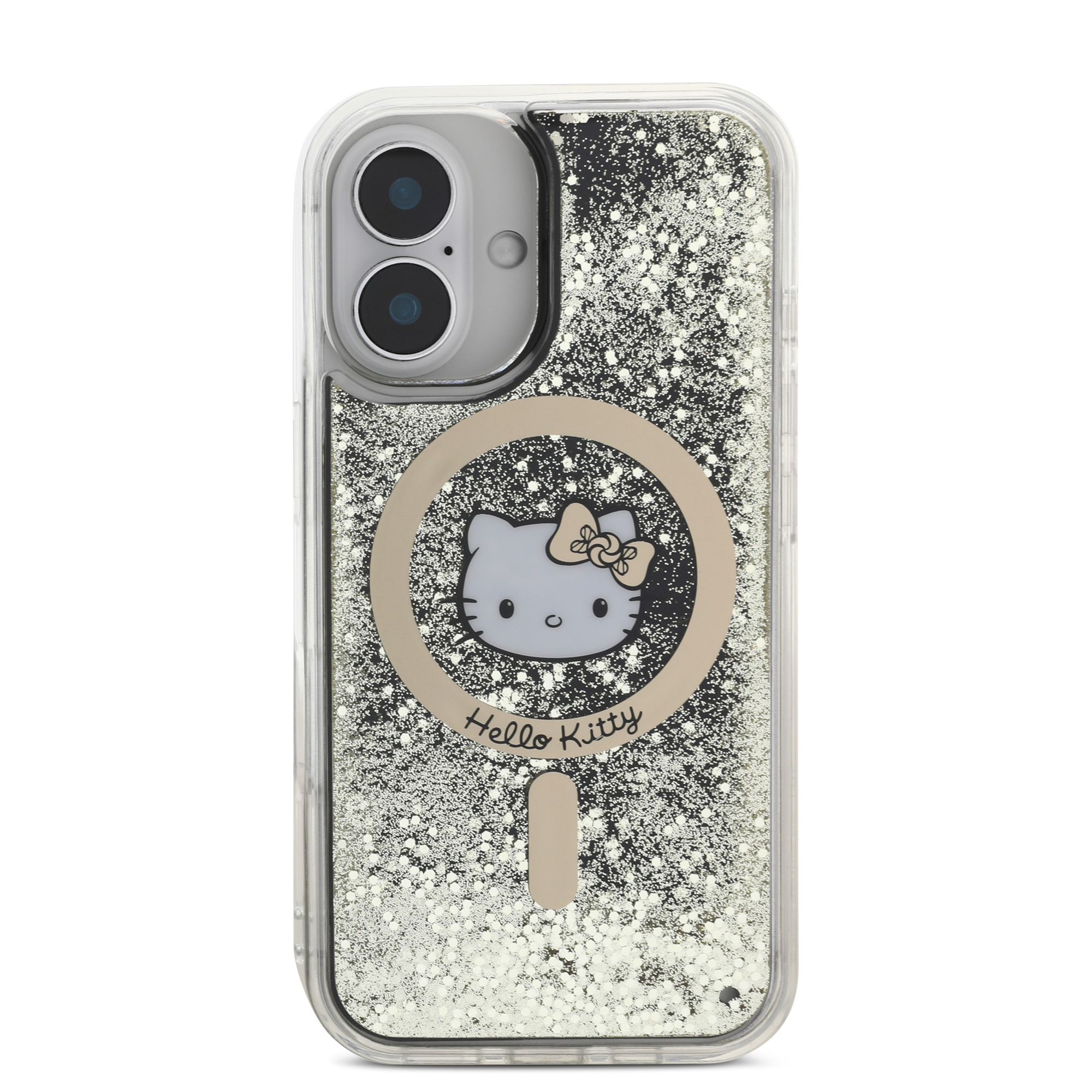 iPhone 16 - HELLO KITTY Liquid Glitters Gold Fever Black — estuche (foto 3 de 5)