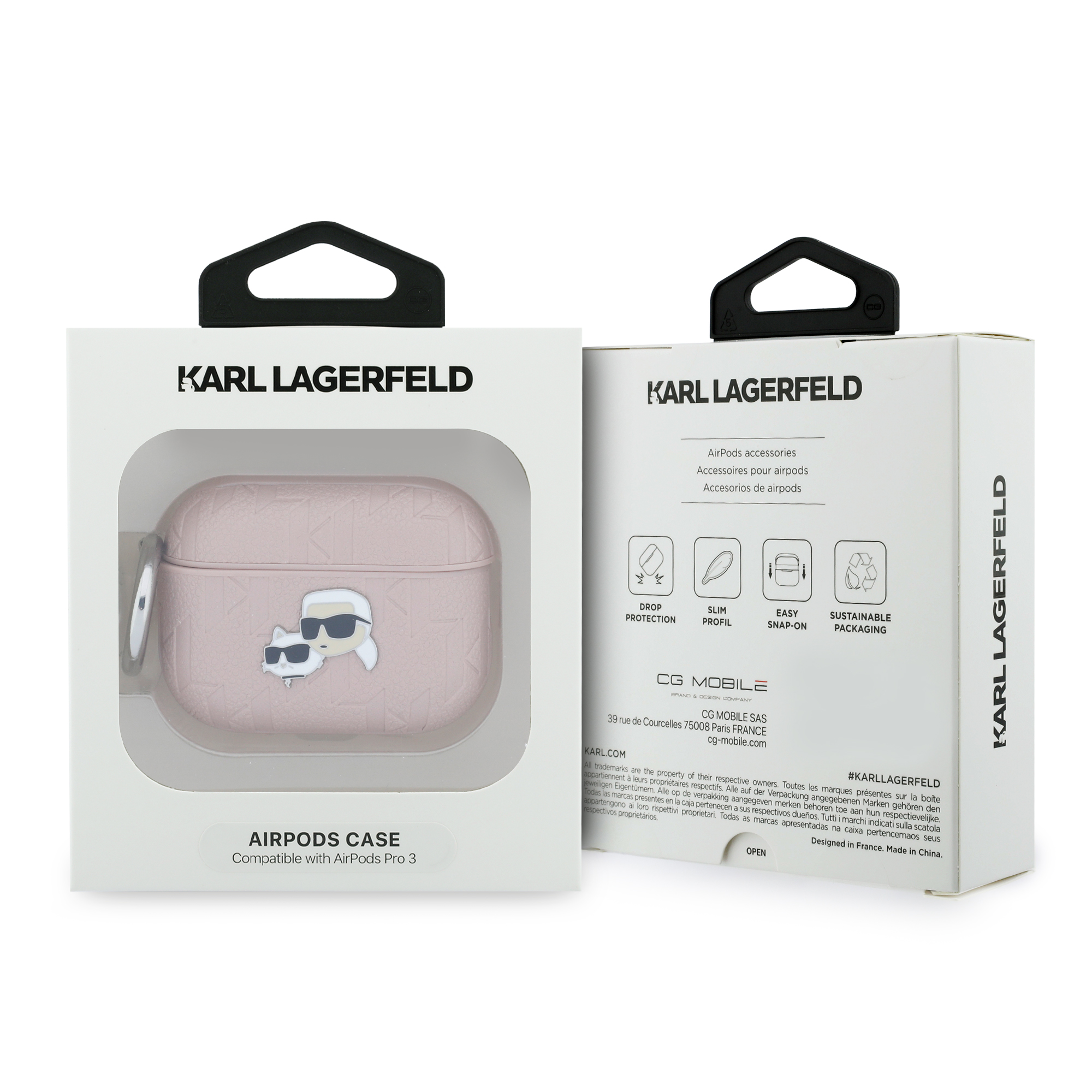 AirPods Pro 3 - KARL LAGERFELD Leather Head Pin Monogram Pink — estuche (foto 4 de 4)