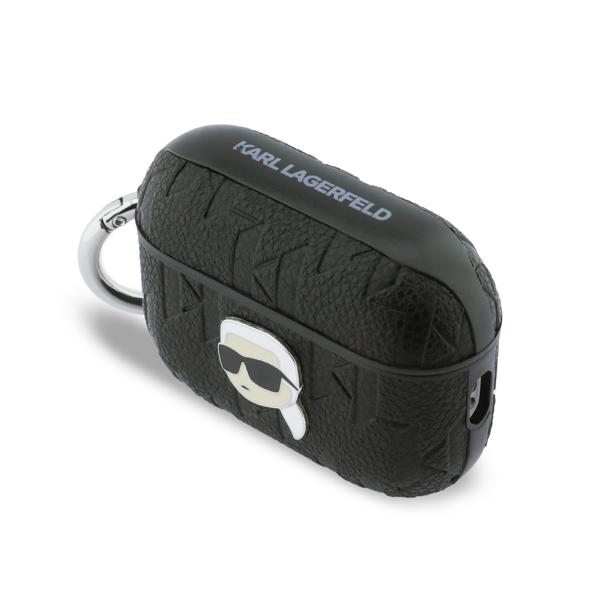 AirPods Pro 3 - KARL LAGERFELD Leather Karl Head Pin Monogram Black — estuche (foto 3 de 4)