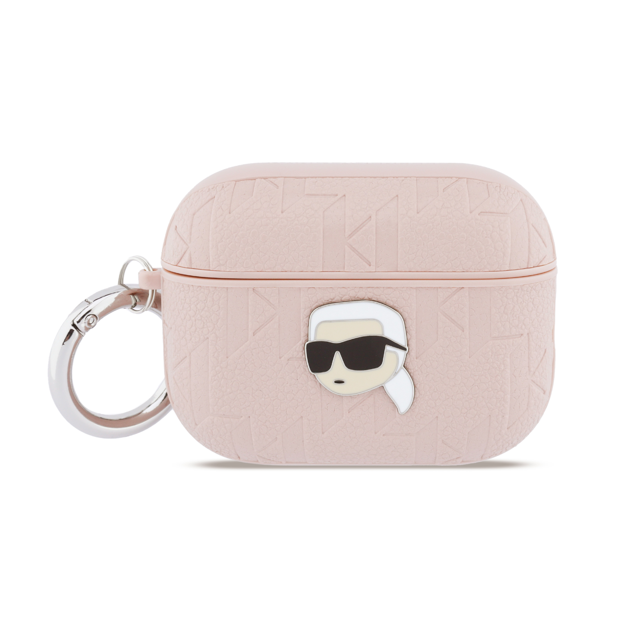 AirPods Pro 3 - KARL LAGERFELD Leather Karl Head Pin Monogram Pink — estuche