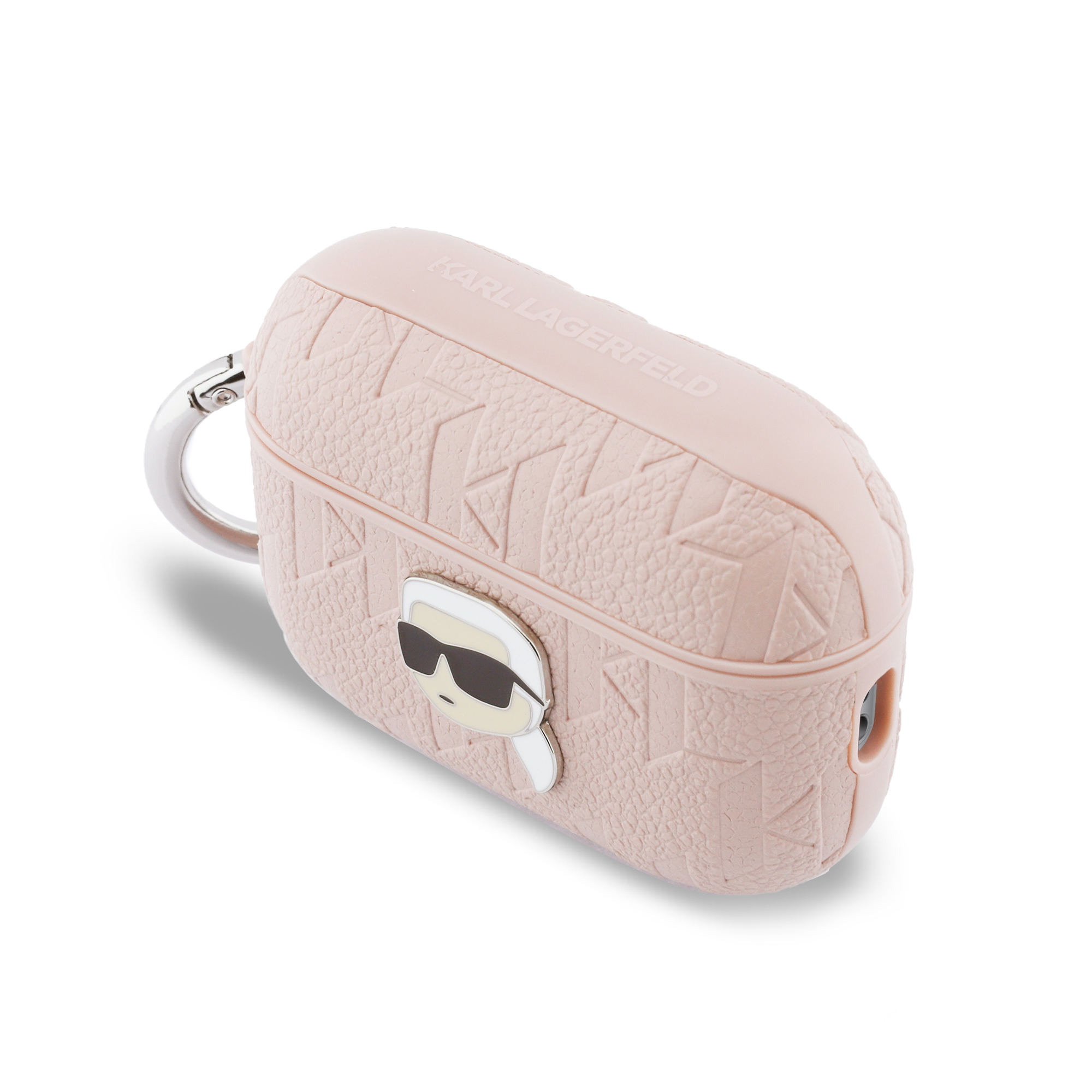 AirPods Pro 3 - KARL LAGERFELD Leather Karl Head Pin Monogram Pink — estuche (foto 3 de 4)