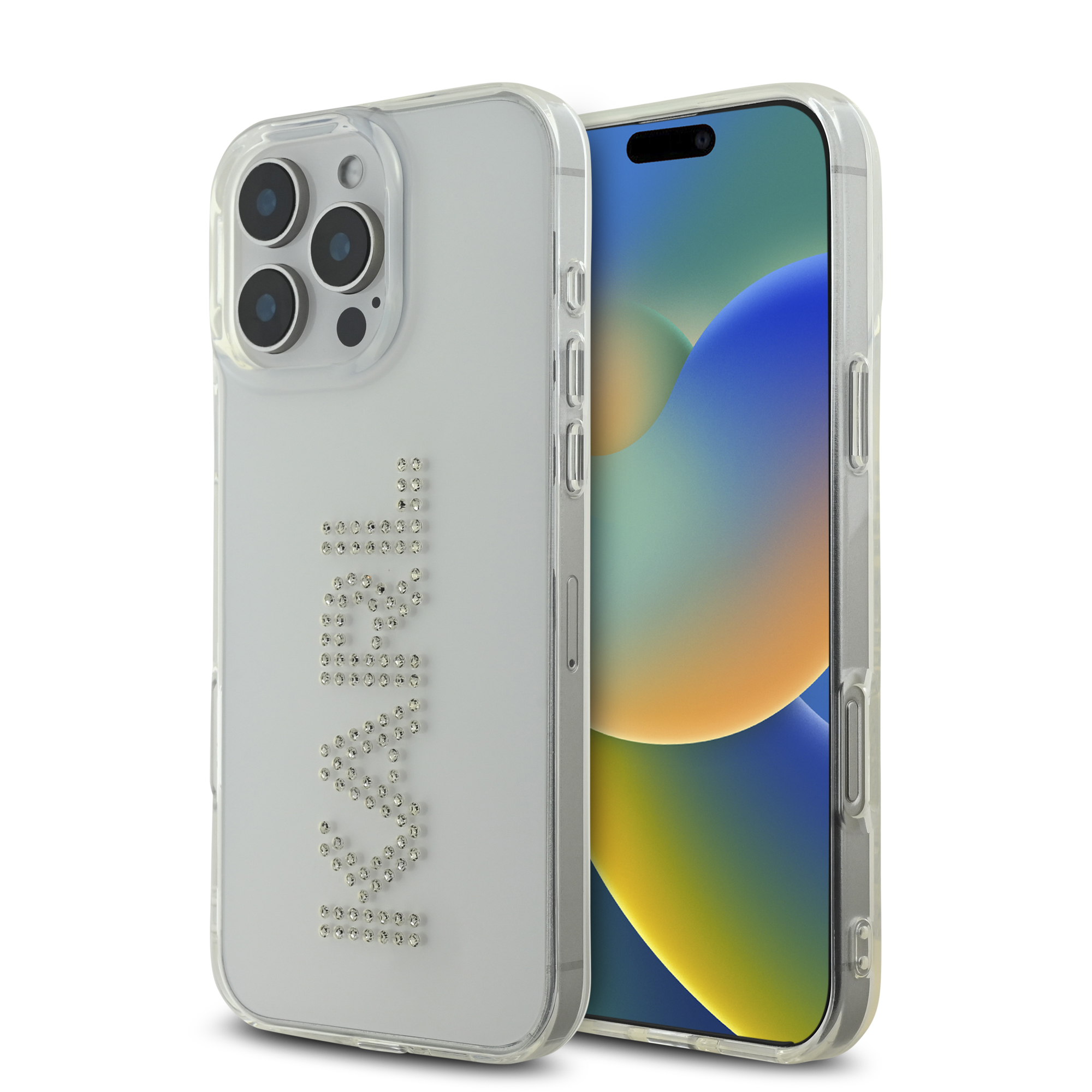 iPhone 16 Pro Max - KARL LAGERFELD Rhinestones Logo Transparent — estuche