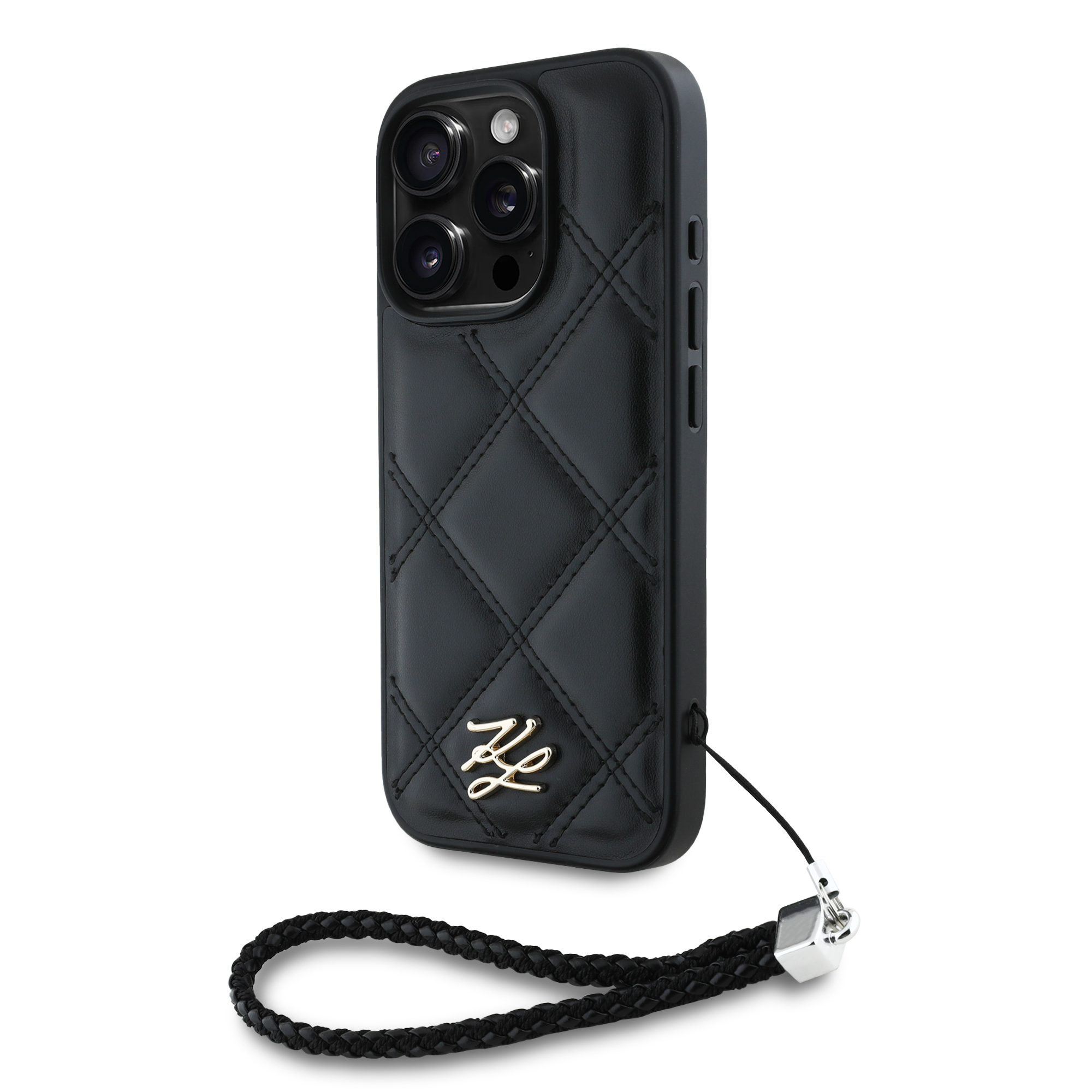 iPhone 16 Pro Max - KARL LAGERFELD Quilted Initial Chain Strap Black — estuche (foto 2 de 7)