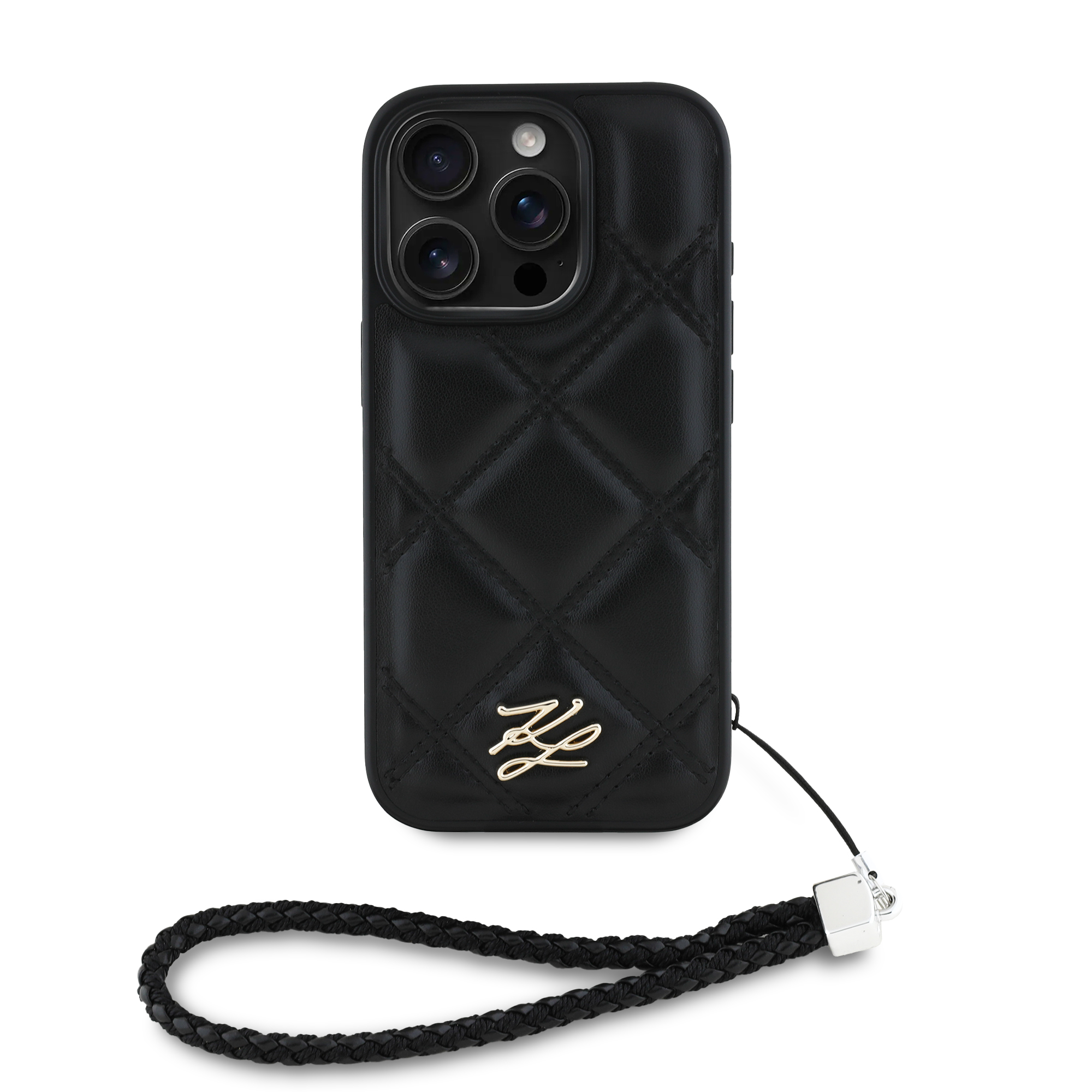 iPhone 16 Pro Max - KARL LAGERFELD Quilted Initial Chain Strap Black — estuche (foto 3 de 7)