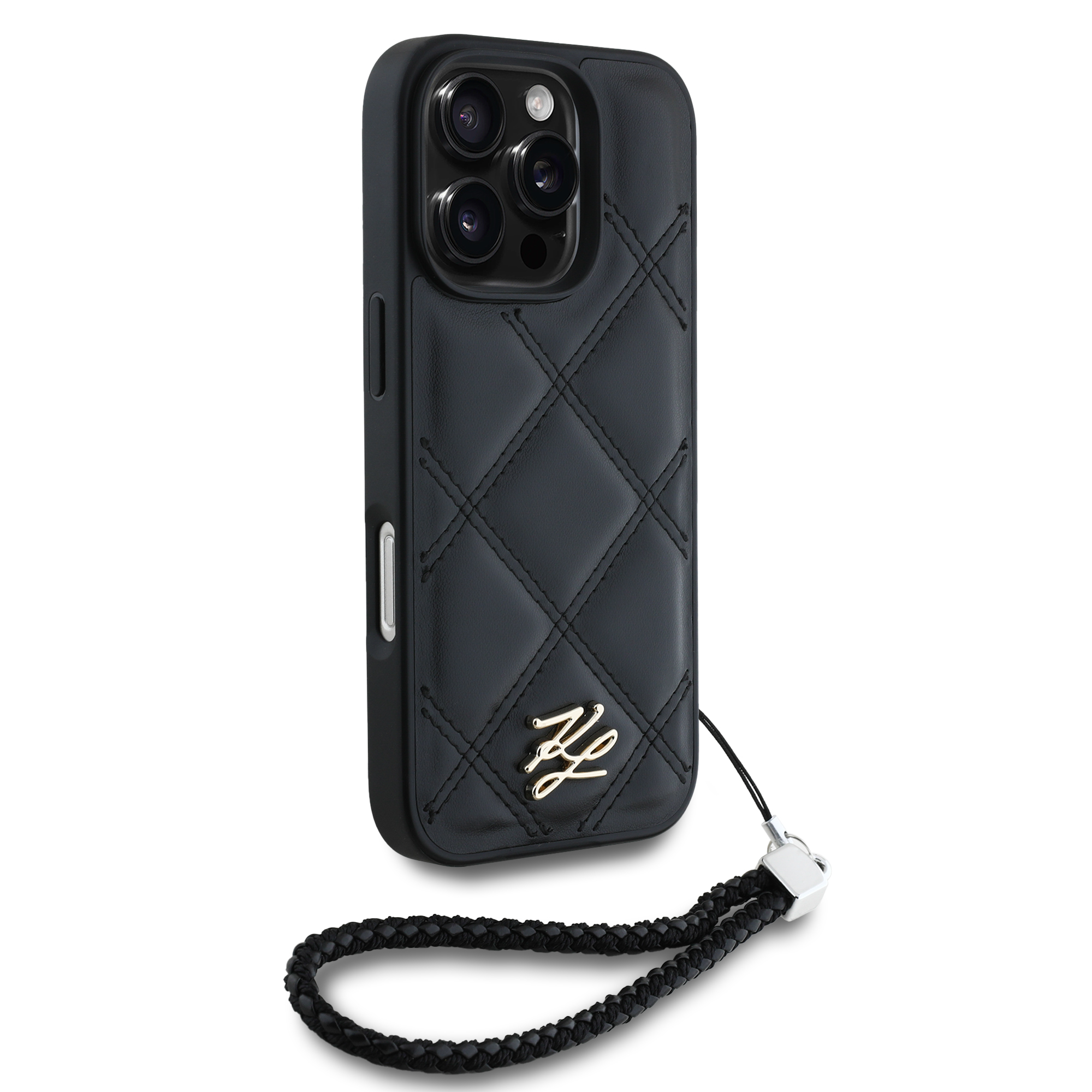 iPhone 16 Pro Max - KARL LAGERFELD Quilted Initial Chain Strap Black