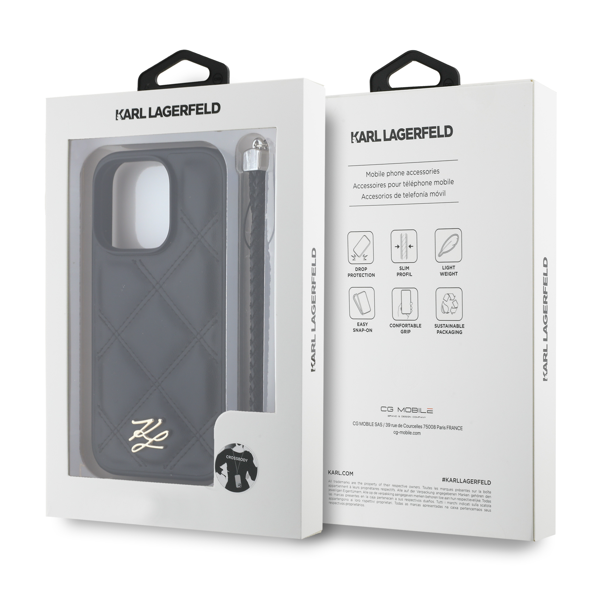 iPhone 16 Pro Max - KARL LAGERFELD Quilted Initial Chain Strap Black — estuche (foto 7 de 7)