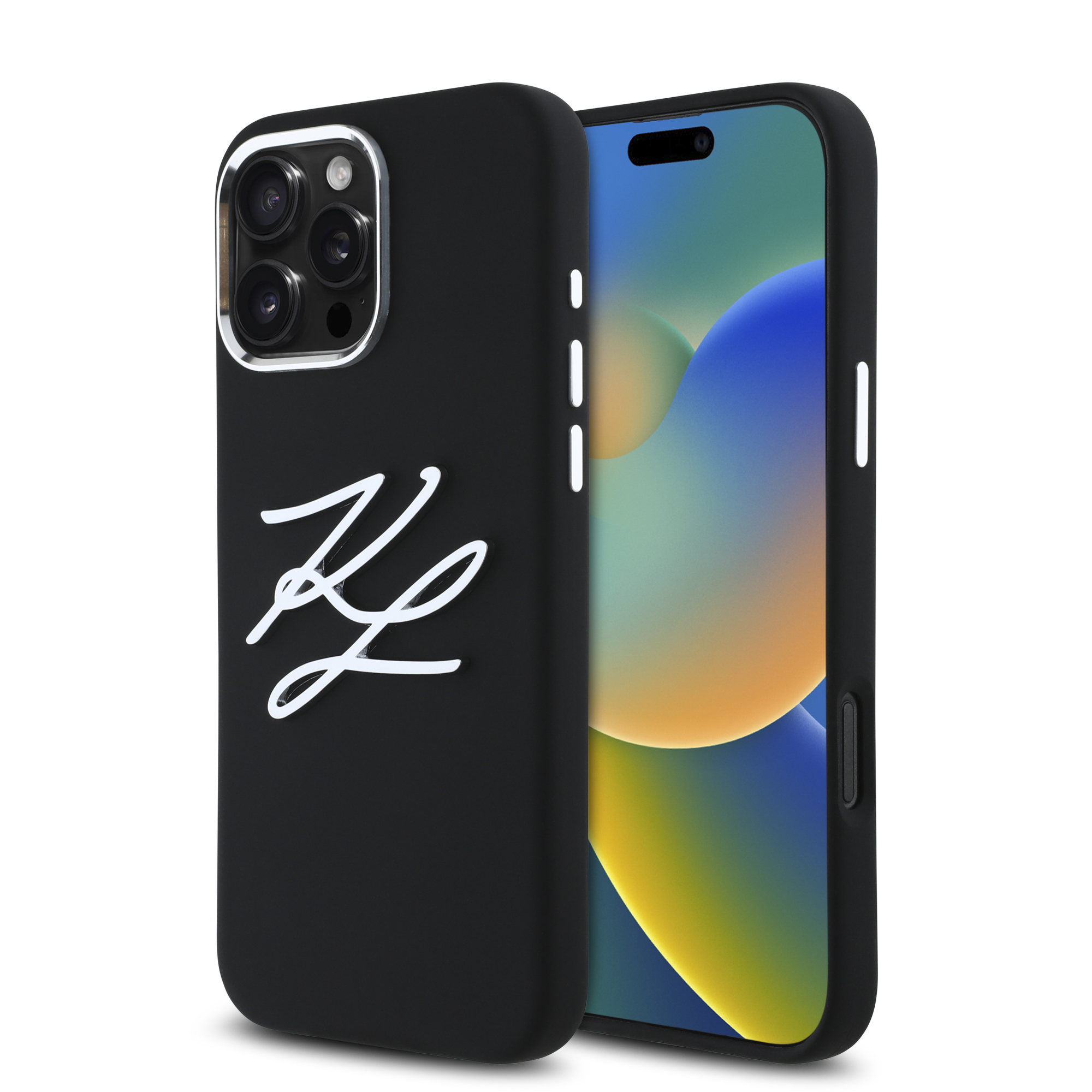iPhone 16 Pro Max - KARL LAGERFELD Liquid Silicone Big Initials Black — estuche