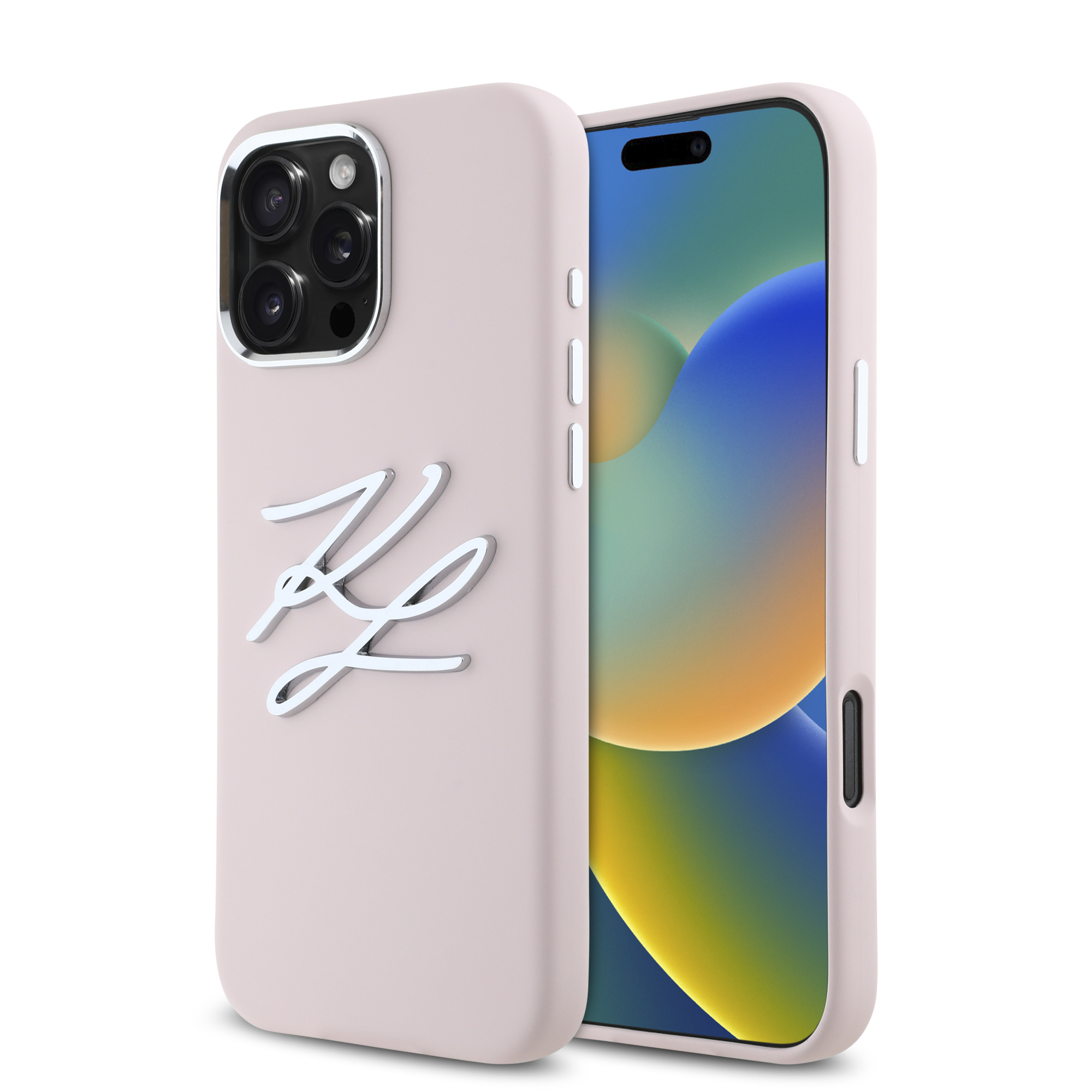 iPhone 16 Pro Max - KARL LAGERFELD Liquid Silicone Big Initials Pink — estuche