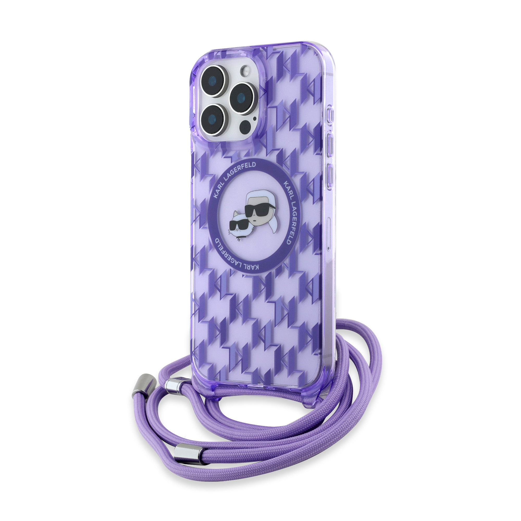 iPhone 16 Pro Max - KARL LAGERFELD Karl & Choupette With Strap Purple — estuche (foto 2 de 7)