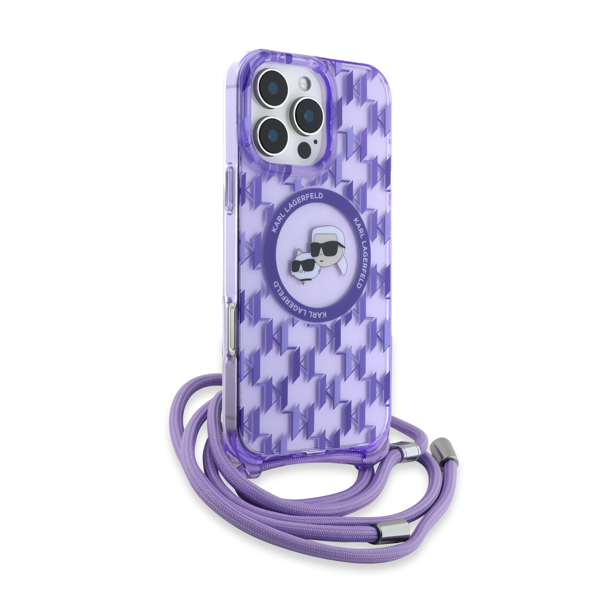 iPhone 16 Pro Max - KARL LAGERFELD Karl & Choupette With Strap Purple