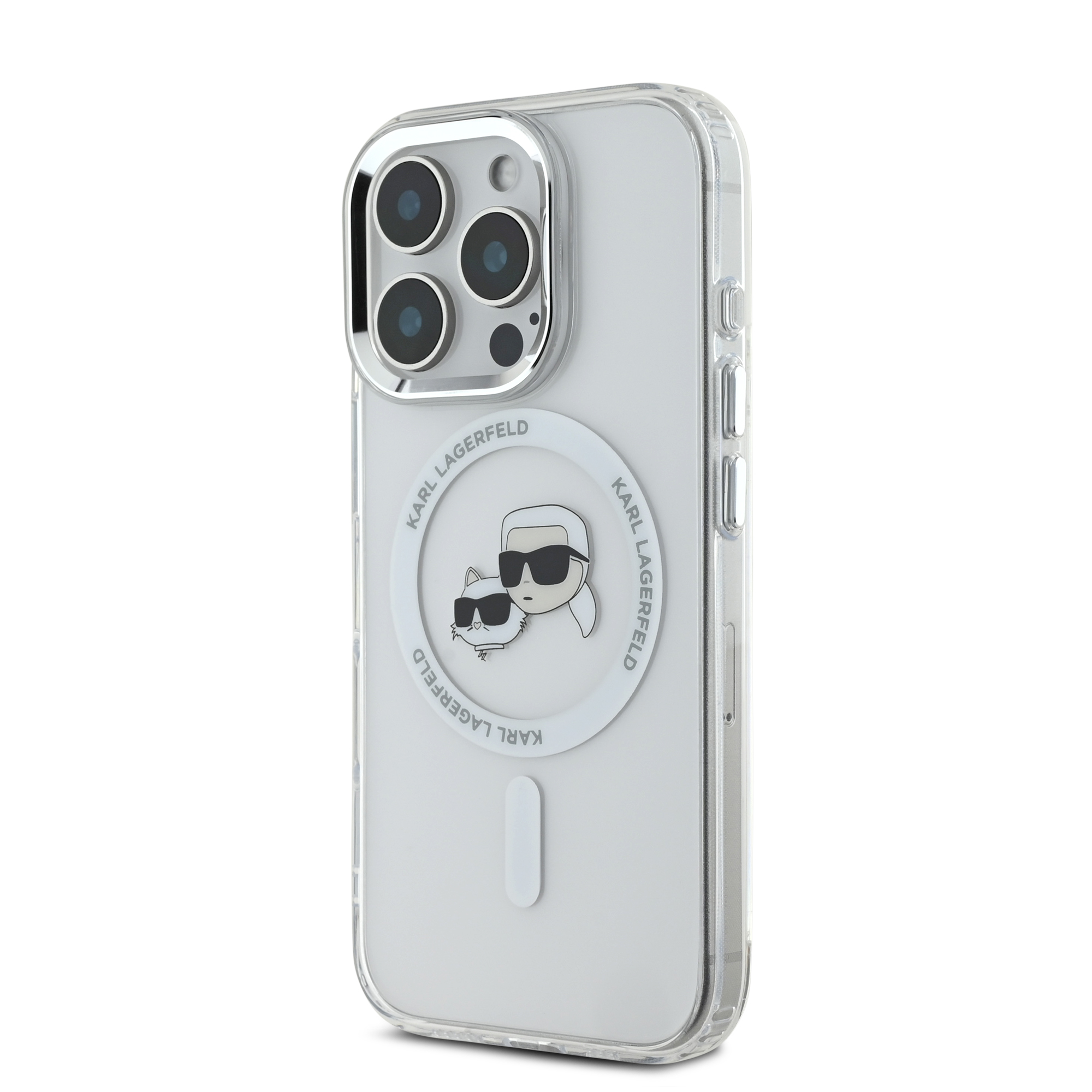 iPhone 16 Pro Max - KARL LAGERFELD Hard Case MagSafe IML Metal KC Heads White — estuche (foto 2 de 5)